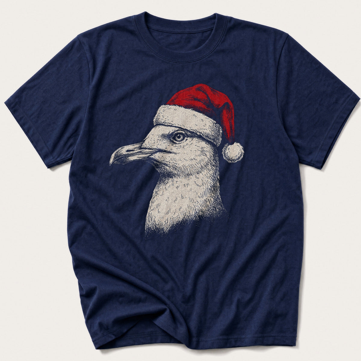 Etched Santa Seagull — Navy T-Shirt