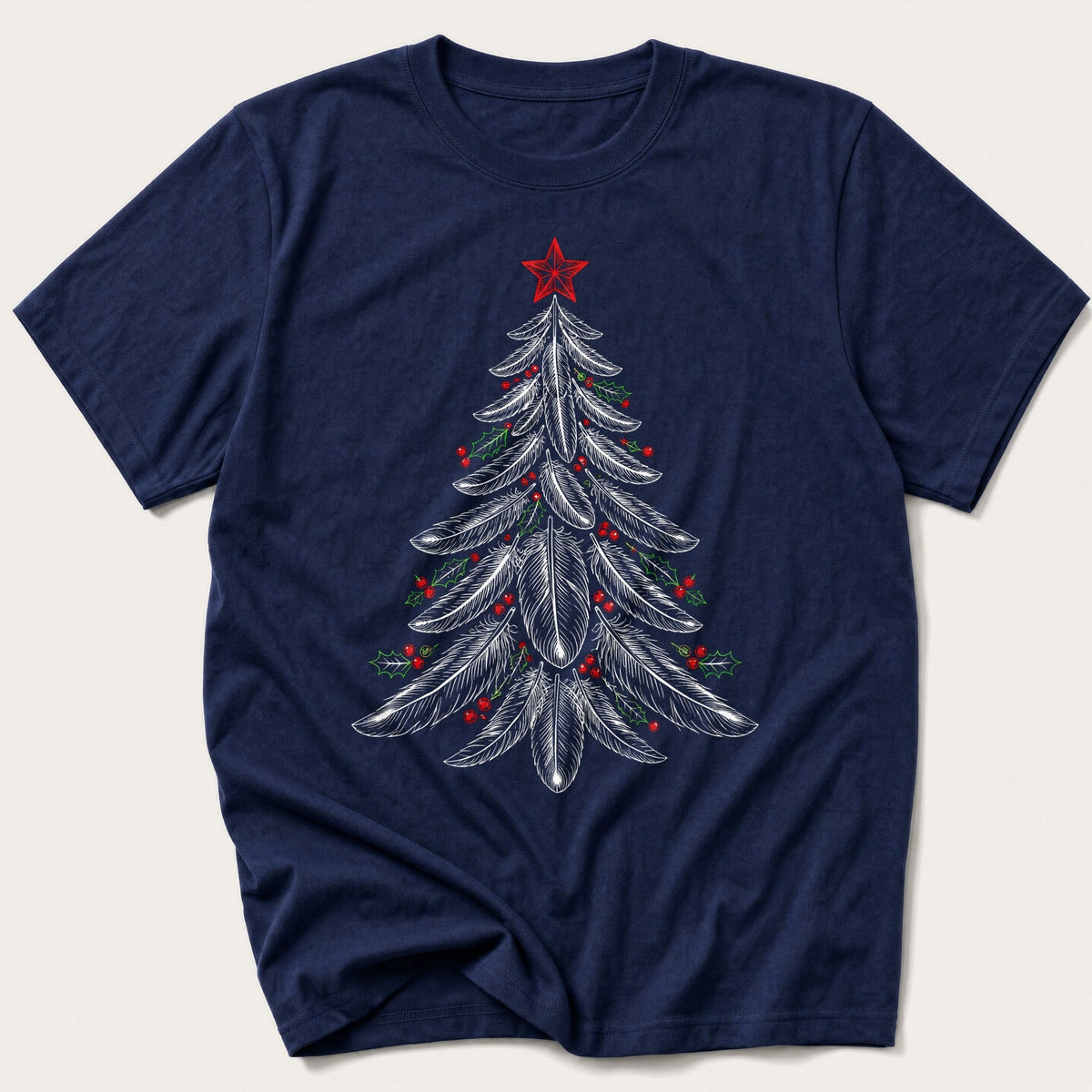 Feather Christmas Tree — Navy T-Shirt