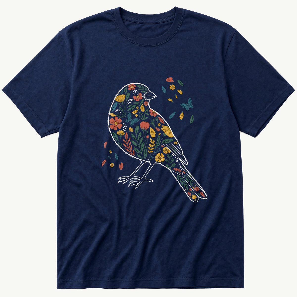 Floral Bird — Navy T-Shirt