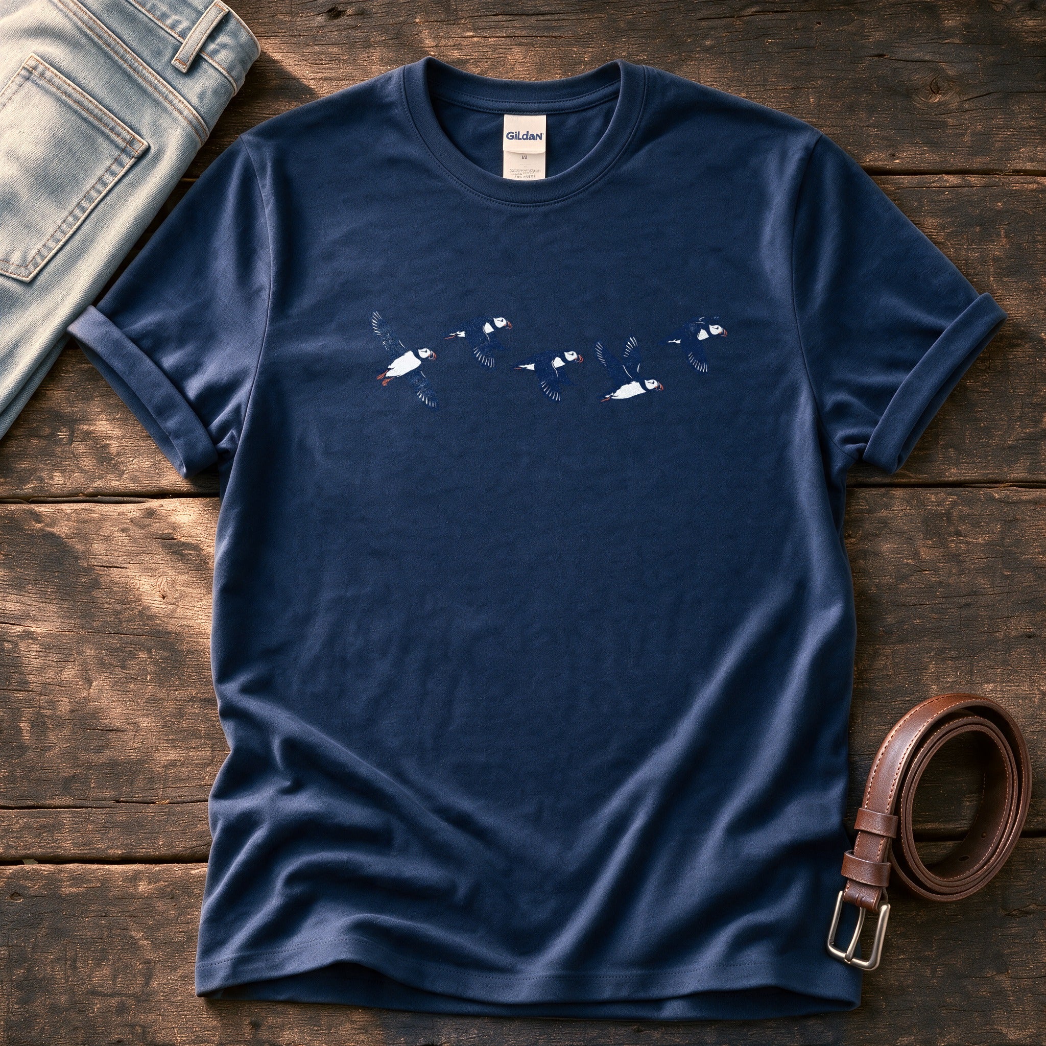 Flying Puffins 5 — Navy Comfort Colors tee