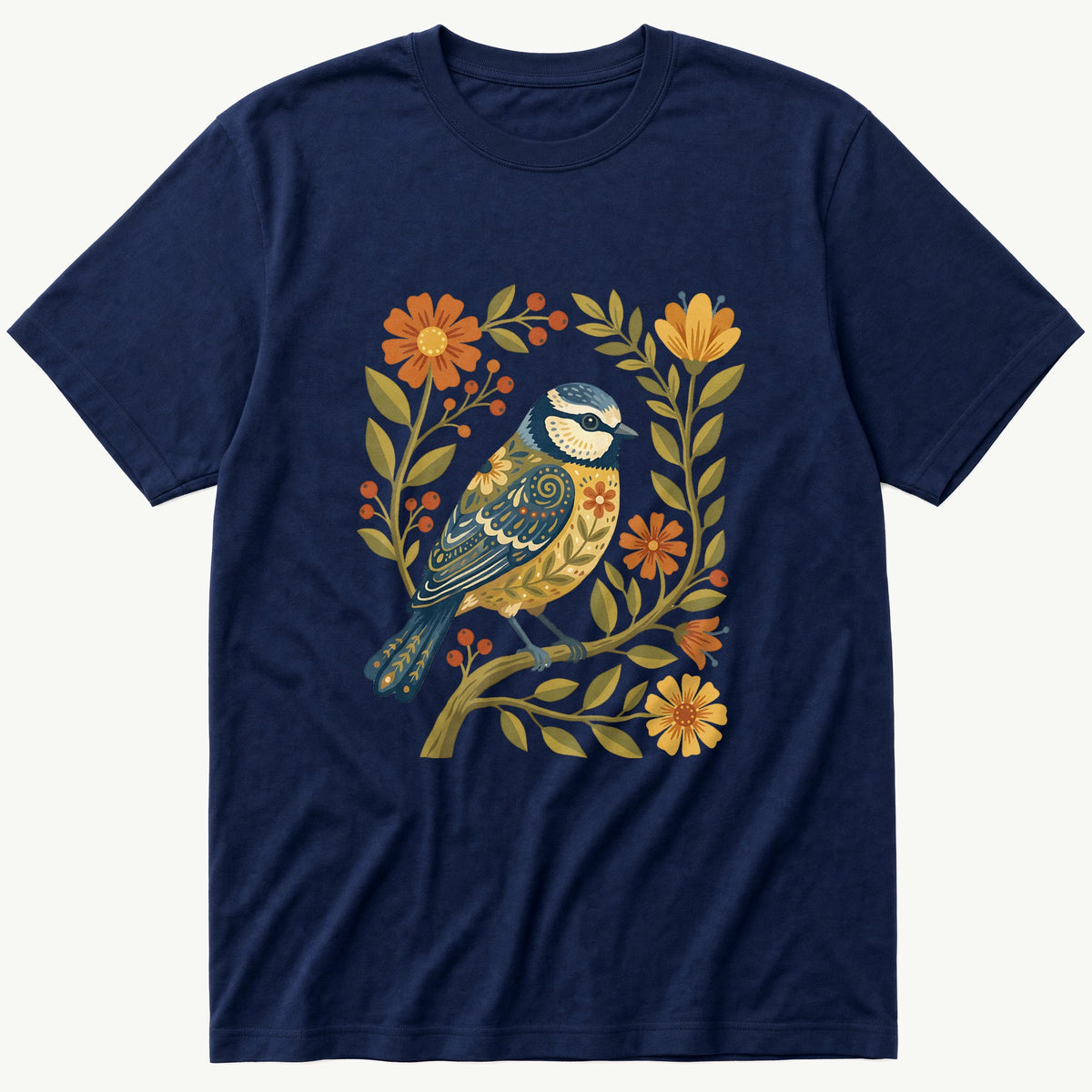 Folk Style BlueTit V2 — Navy T-Shirt