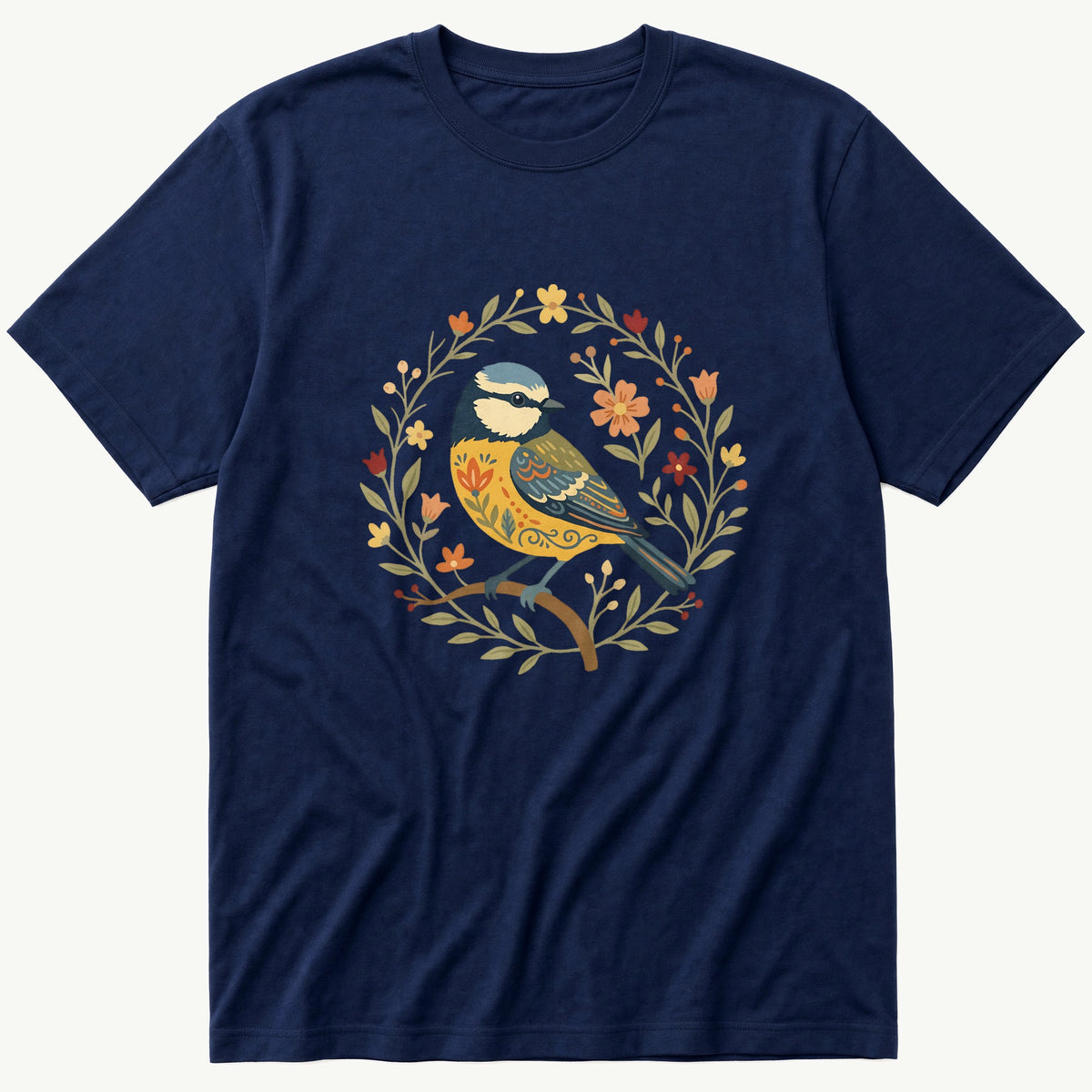 Folk Style BlueTit — Navy T-Shirt