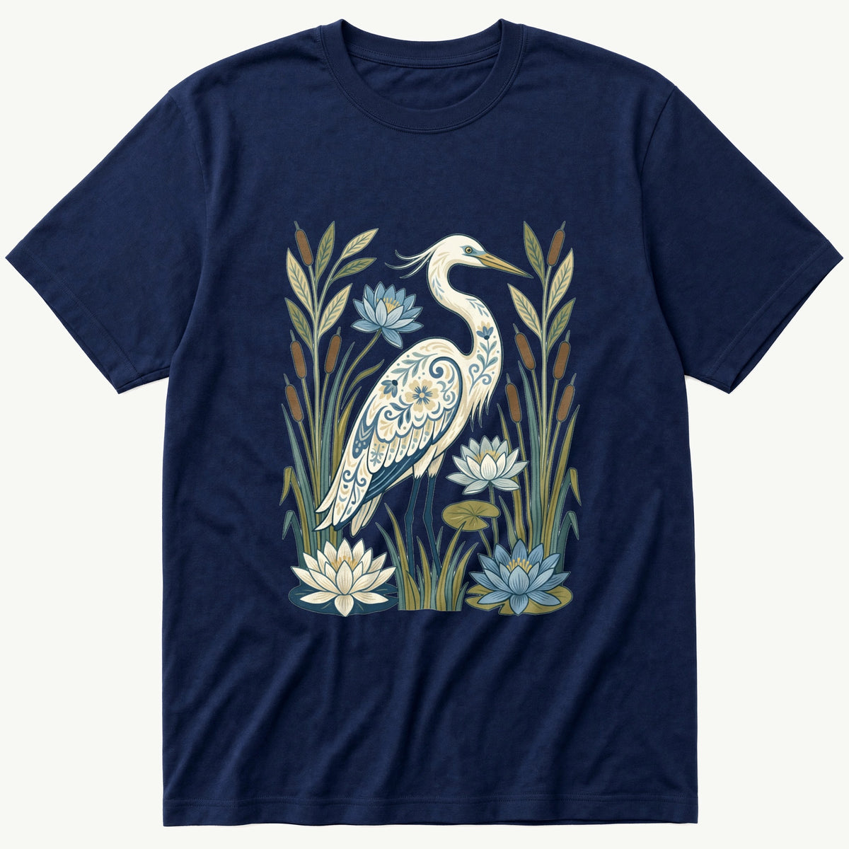 Folk Style Crane — Navy T-Shirt