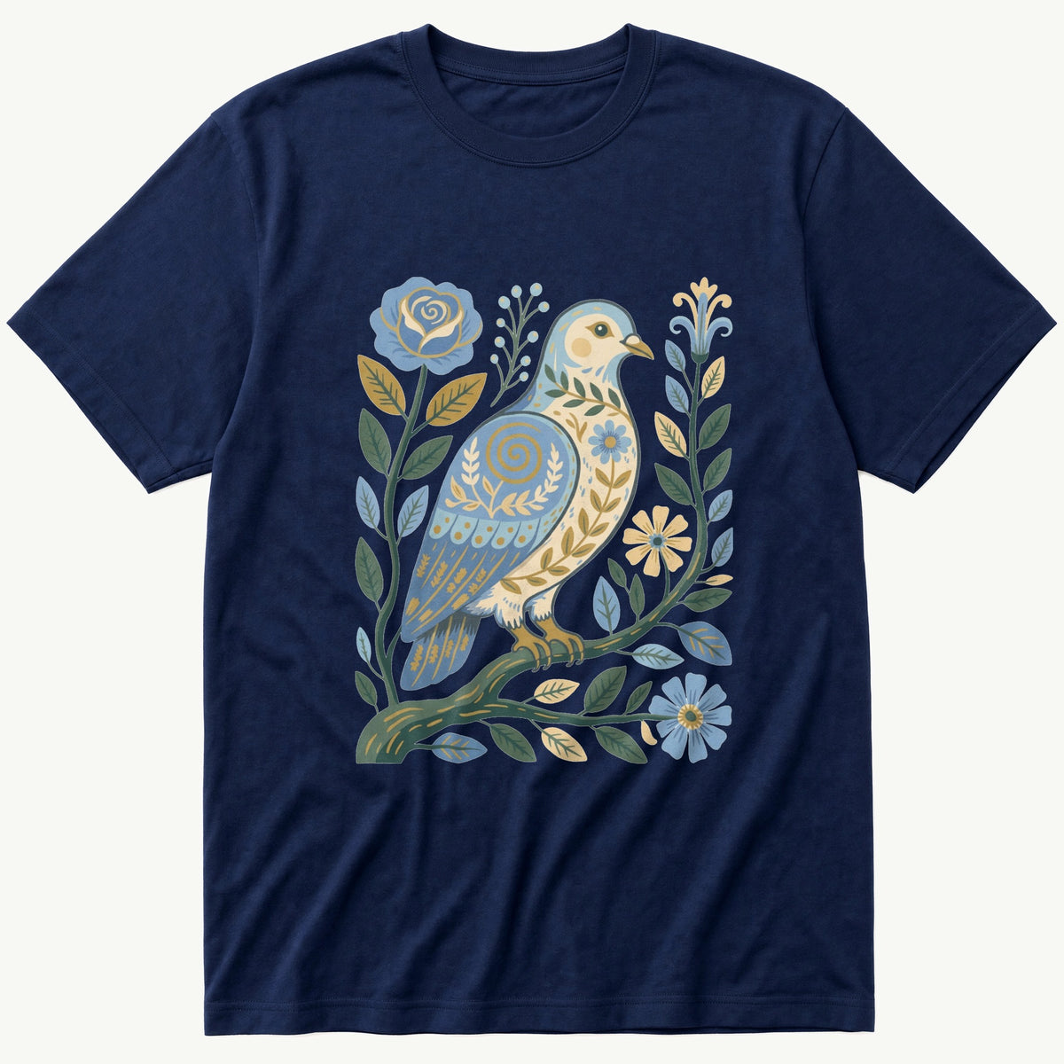 Folk Style Dove — Navy T-Shirt
