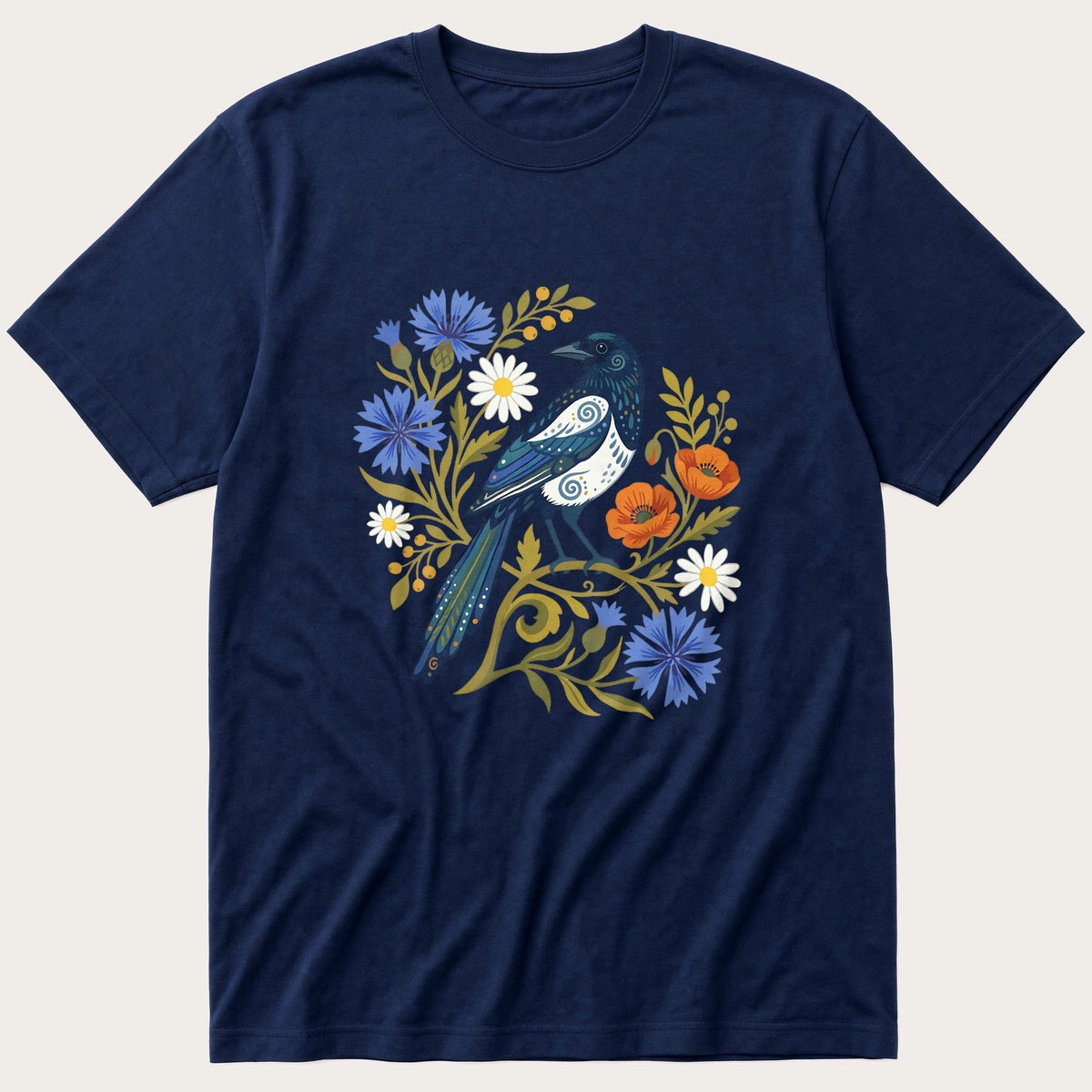 Folk Style MagPie — Navy T-Shirt