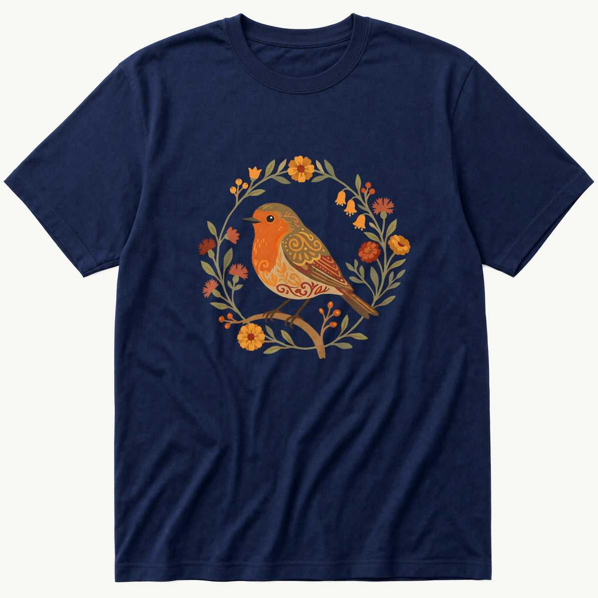 Folk Style Robin V2 — Navy T-Shirt