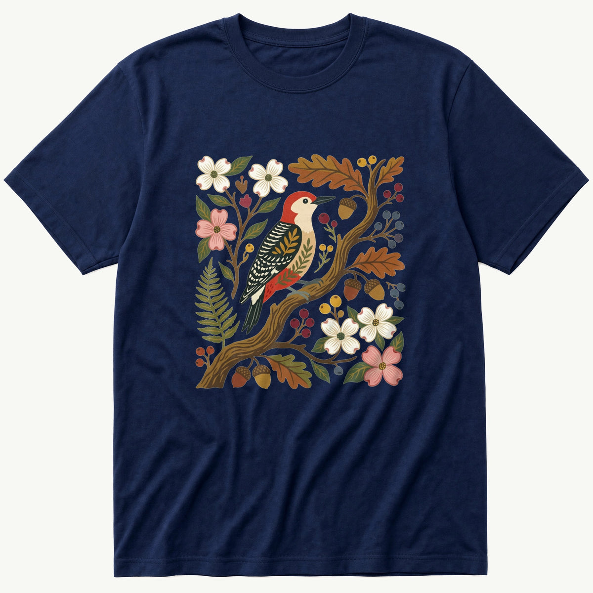 Folk Style WoodPecker — Navy T-Shirt