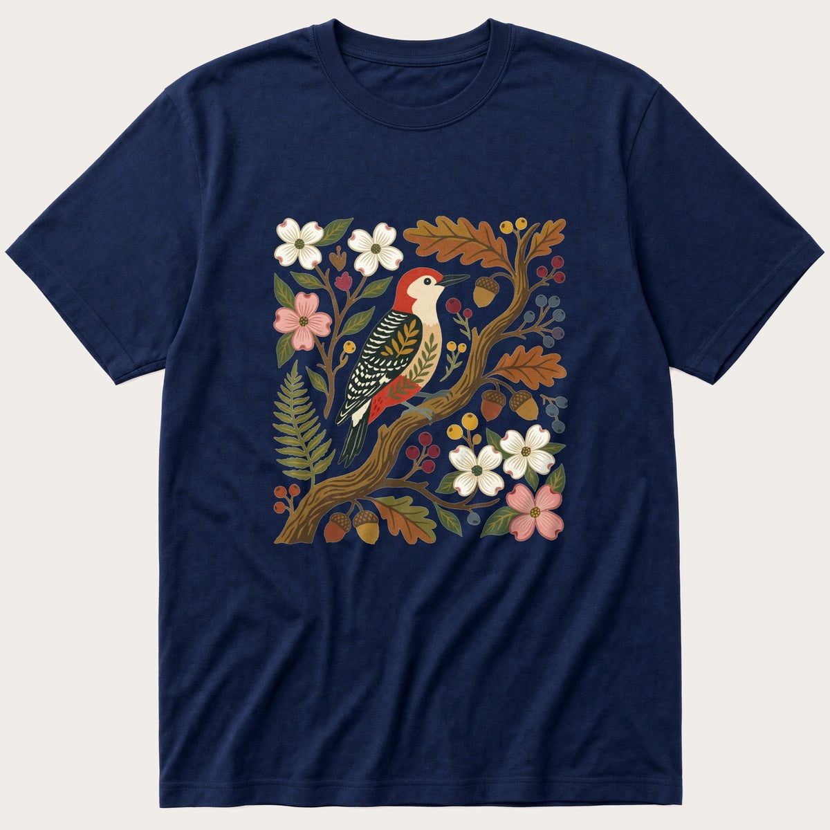 Folk Style WoodPecker — Navy T-Shirt