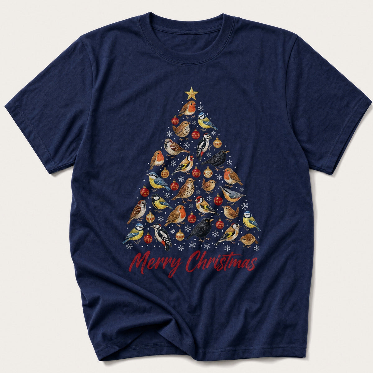 Garden Bird Christmas Tree — Navy T-Shirt