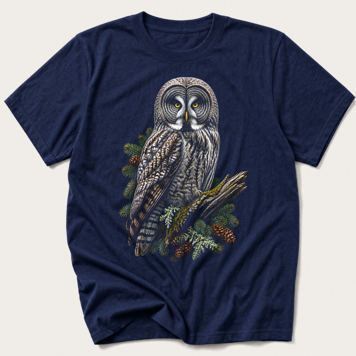 Great Grey Owl — Navy T-Shirt