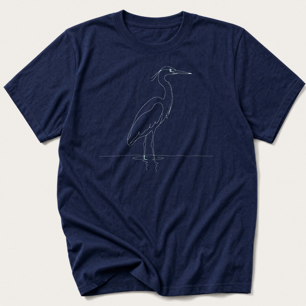 Heron Line Art — Navy T-Shirt