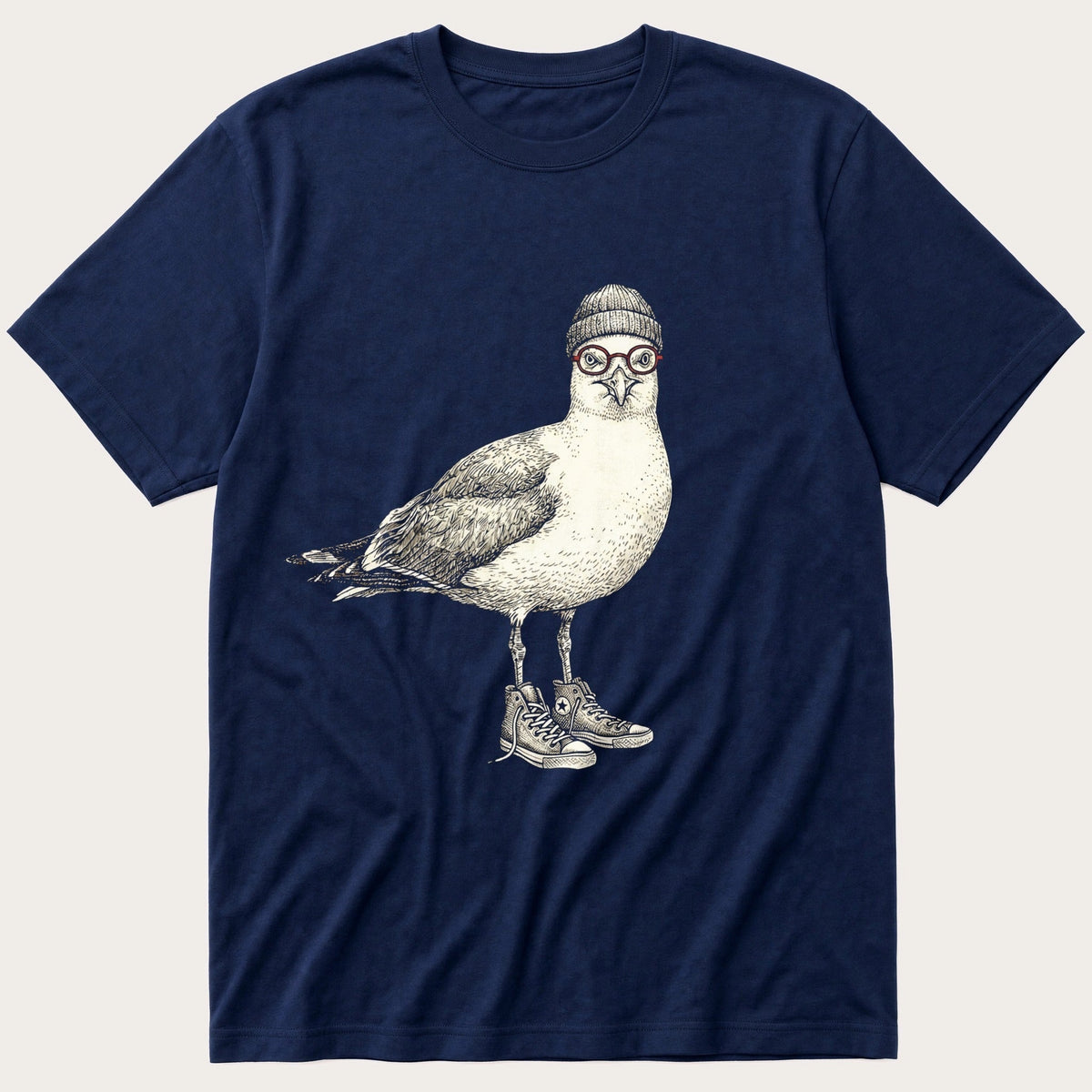 Hipster Seagull — Navy T-Shirt