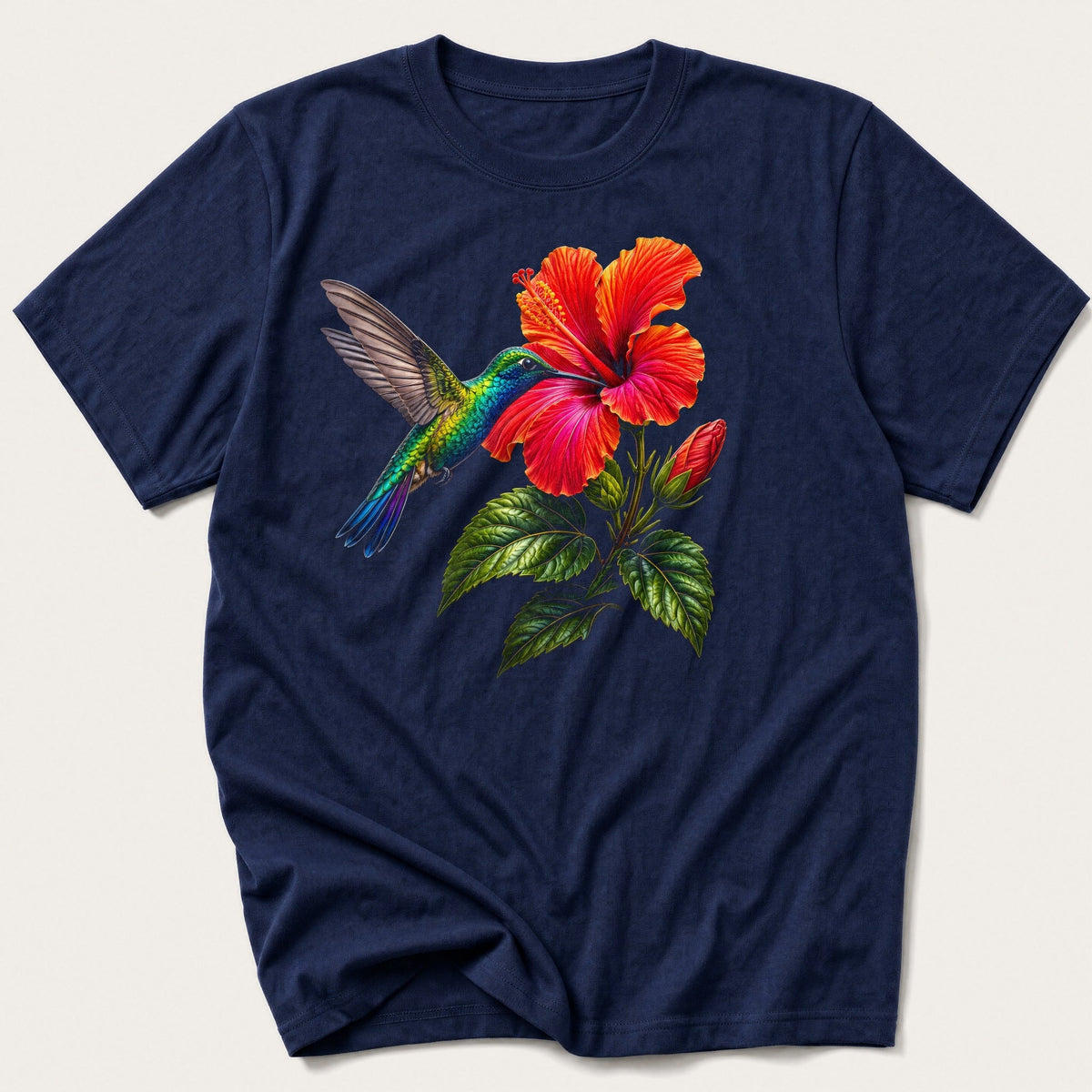 Hummingbird And Hibiscus — Navy T-Shirt