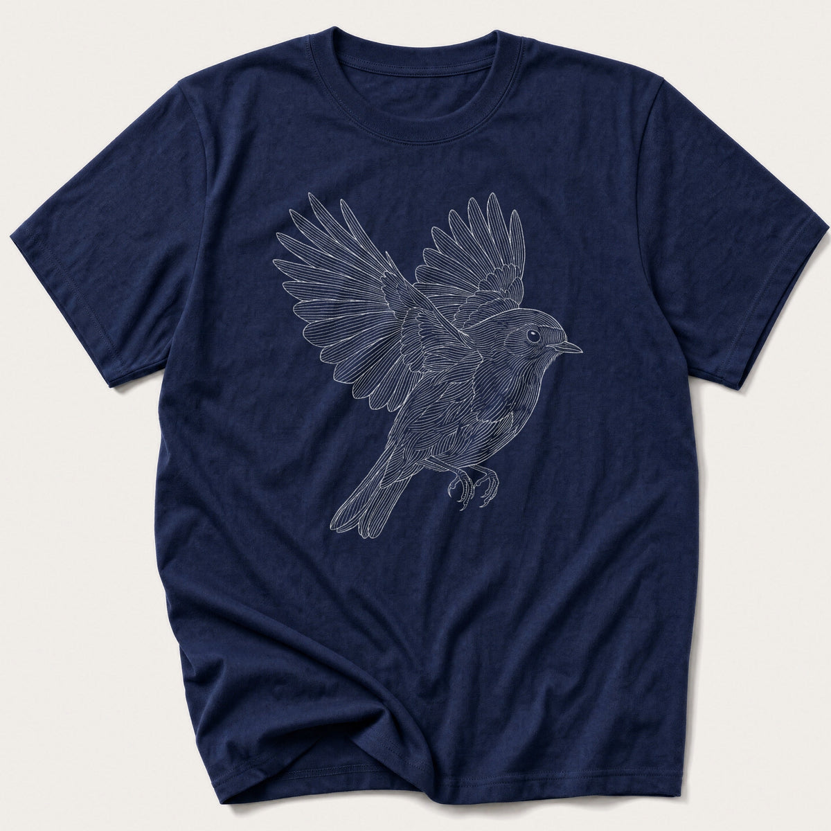 Line Art Robin — Navy T-Shirt