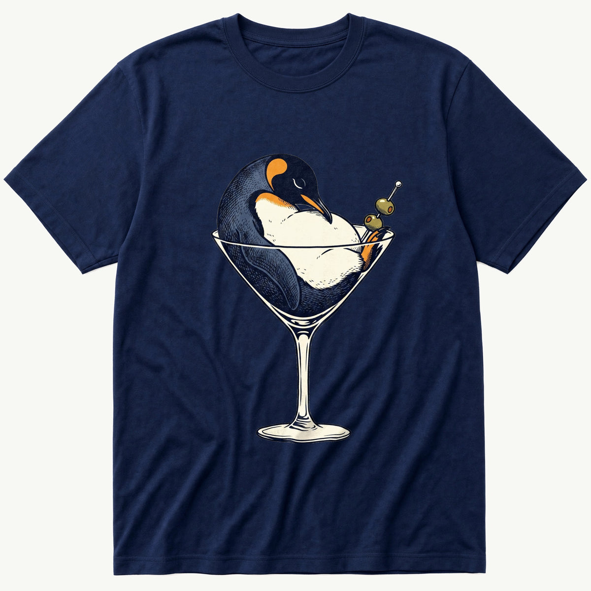 Martini Penguin — Navy T-Shirt
