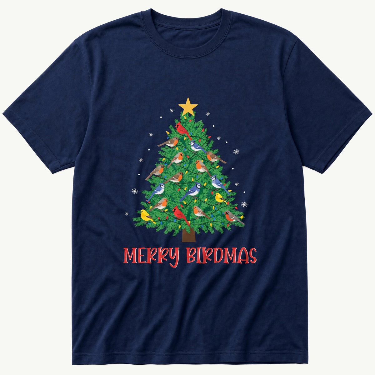 Merry Birdmas Tree — Navy T-Shirt