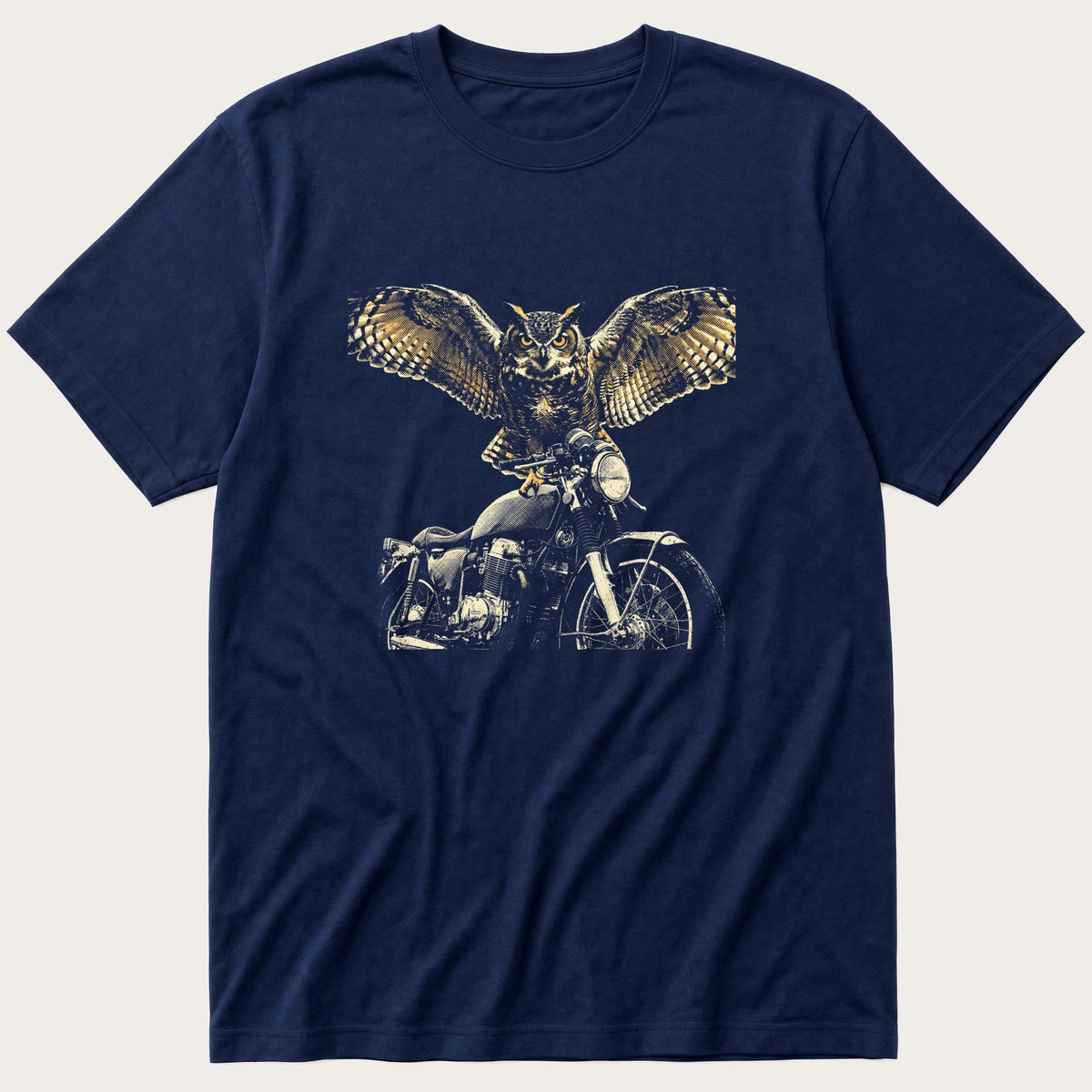 Motorcycle Owl 4 — Navy T-Shirt