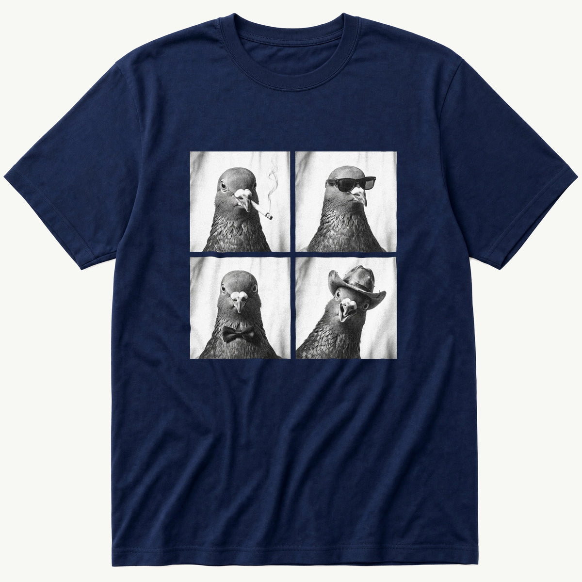 Photo Booth Pigeons — Navy T-Shirt