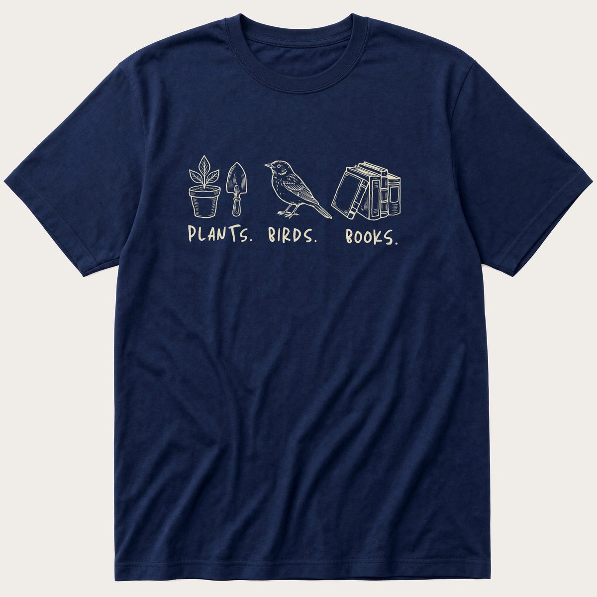Plants Birds Books — Navy T-Shirt