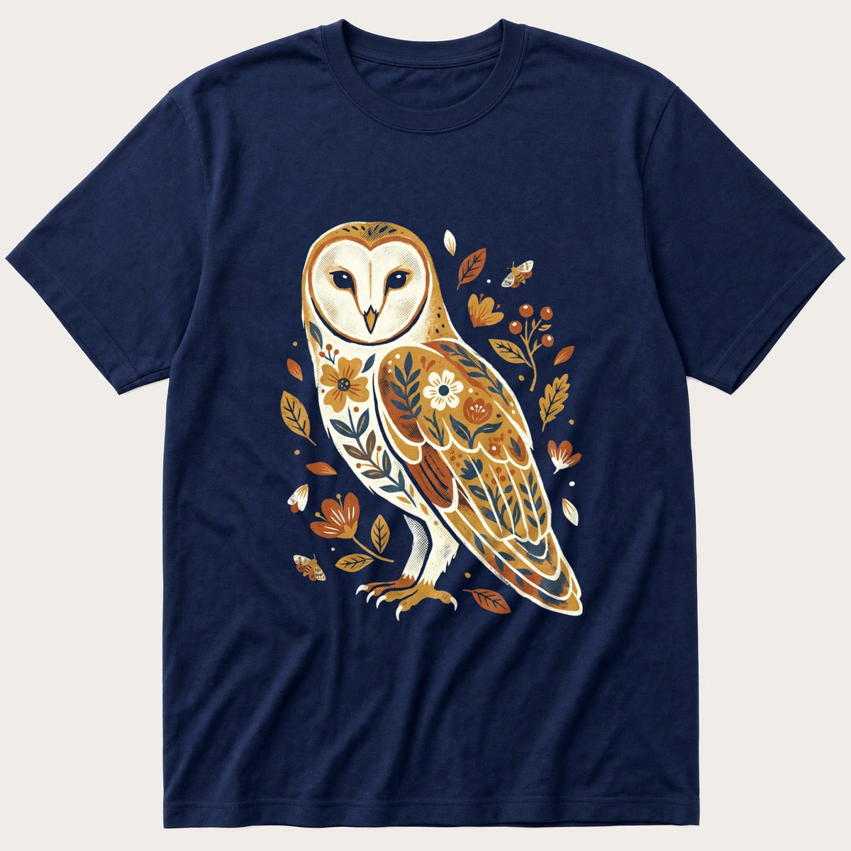 Print Barn Owl — Navy T-Shirt