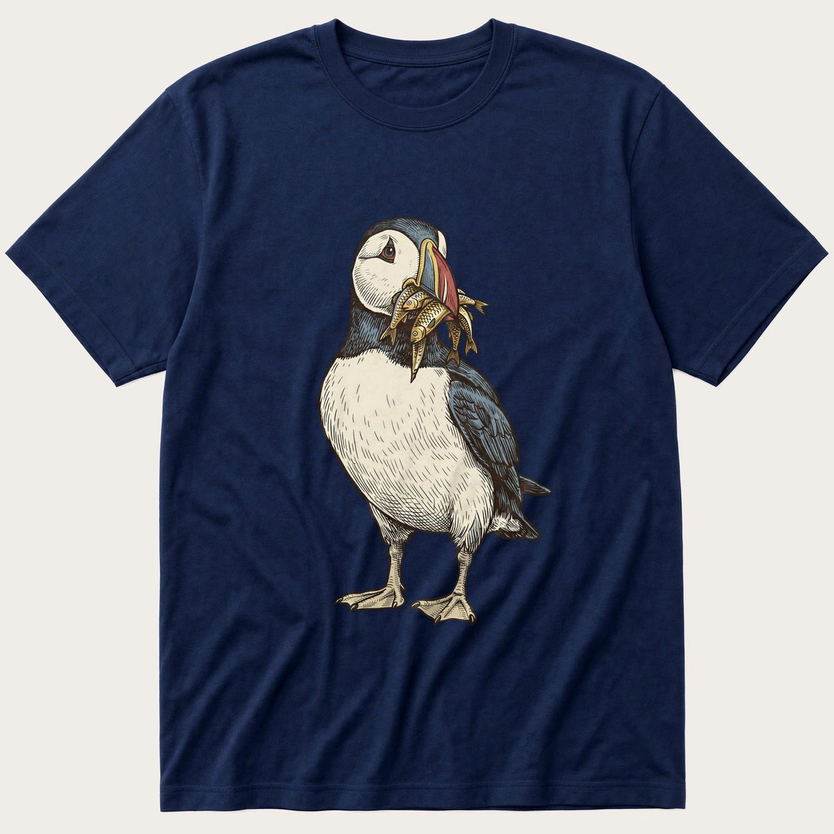 Puffin And Fish 12 — Navy T-Shirt