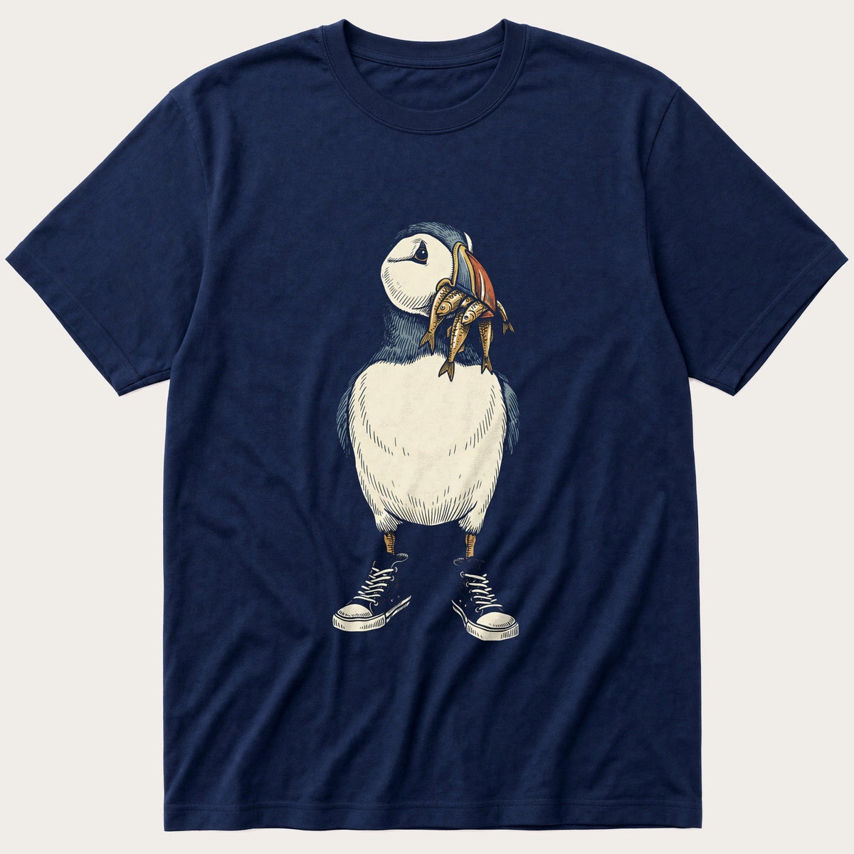 Puffin And Fish 98 — Navy T-Shirt