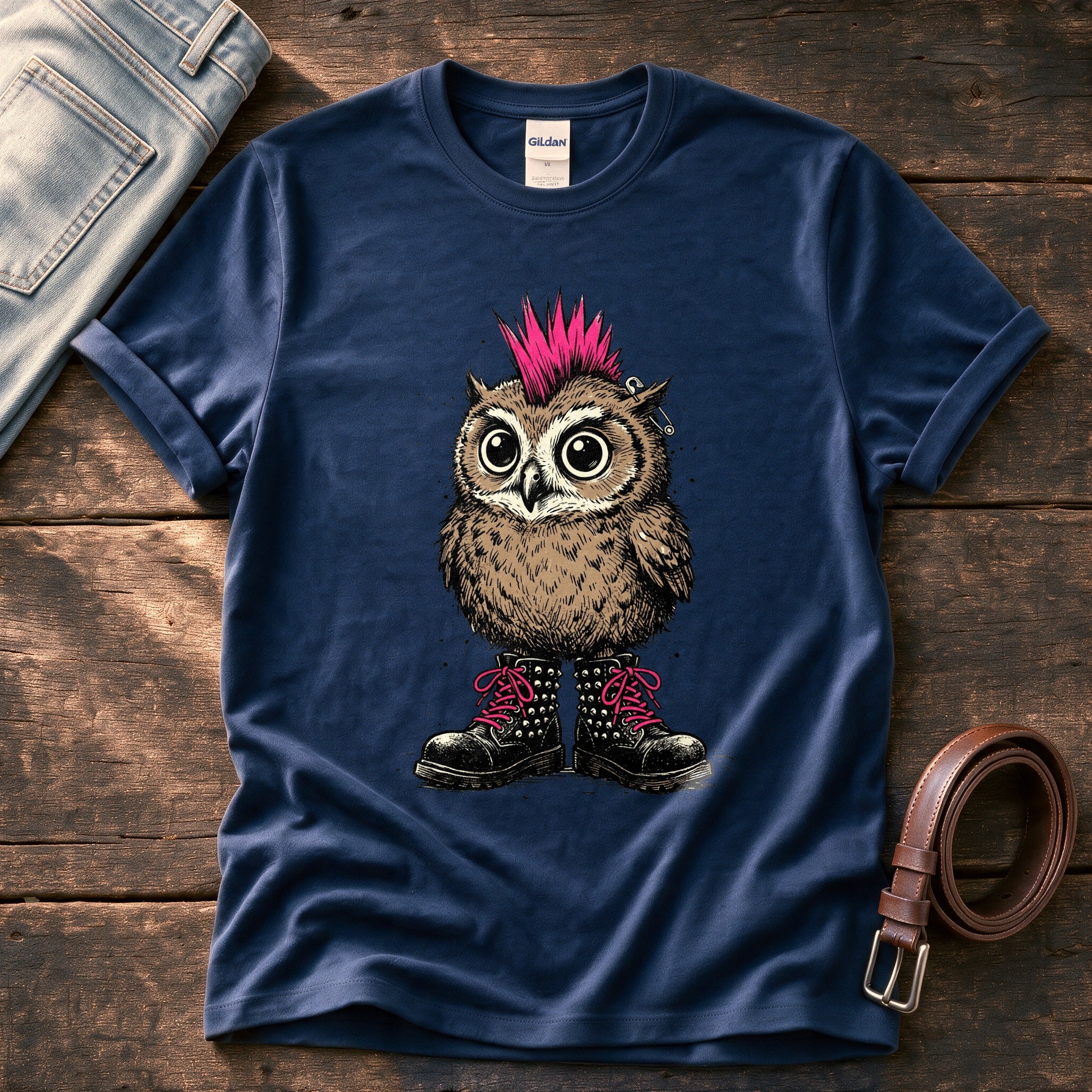 Punk Owl 1 — Navy Comfort Colors tee