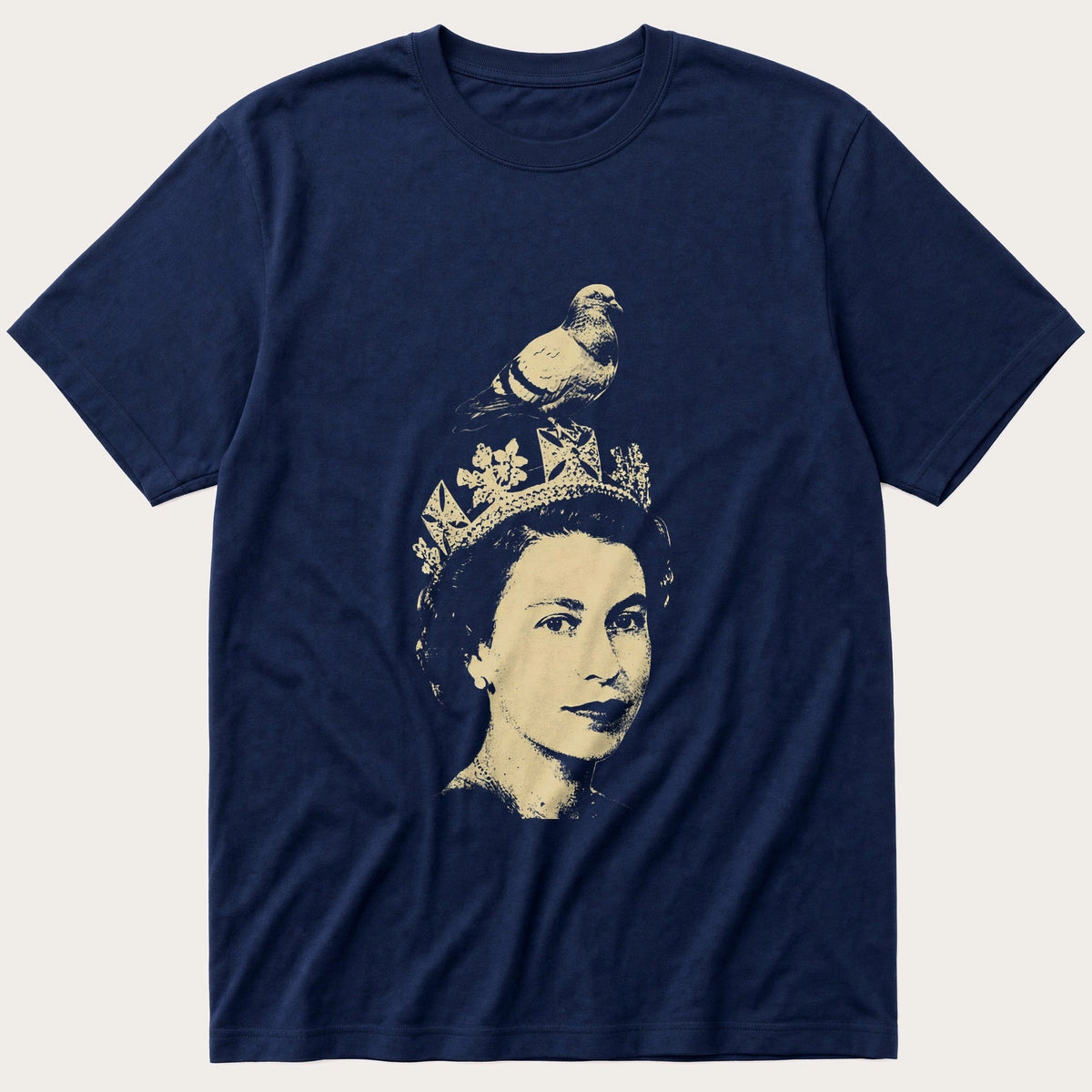 Queen Elizabeth Pigeon 7 — Navy T-Shirt