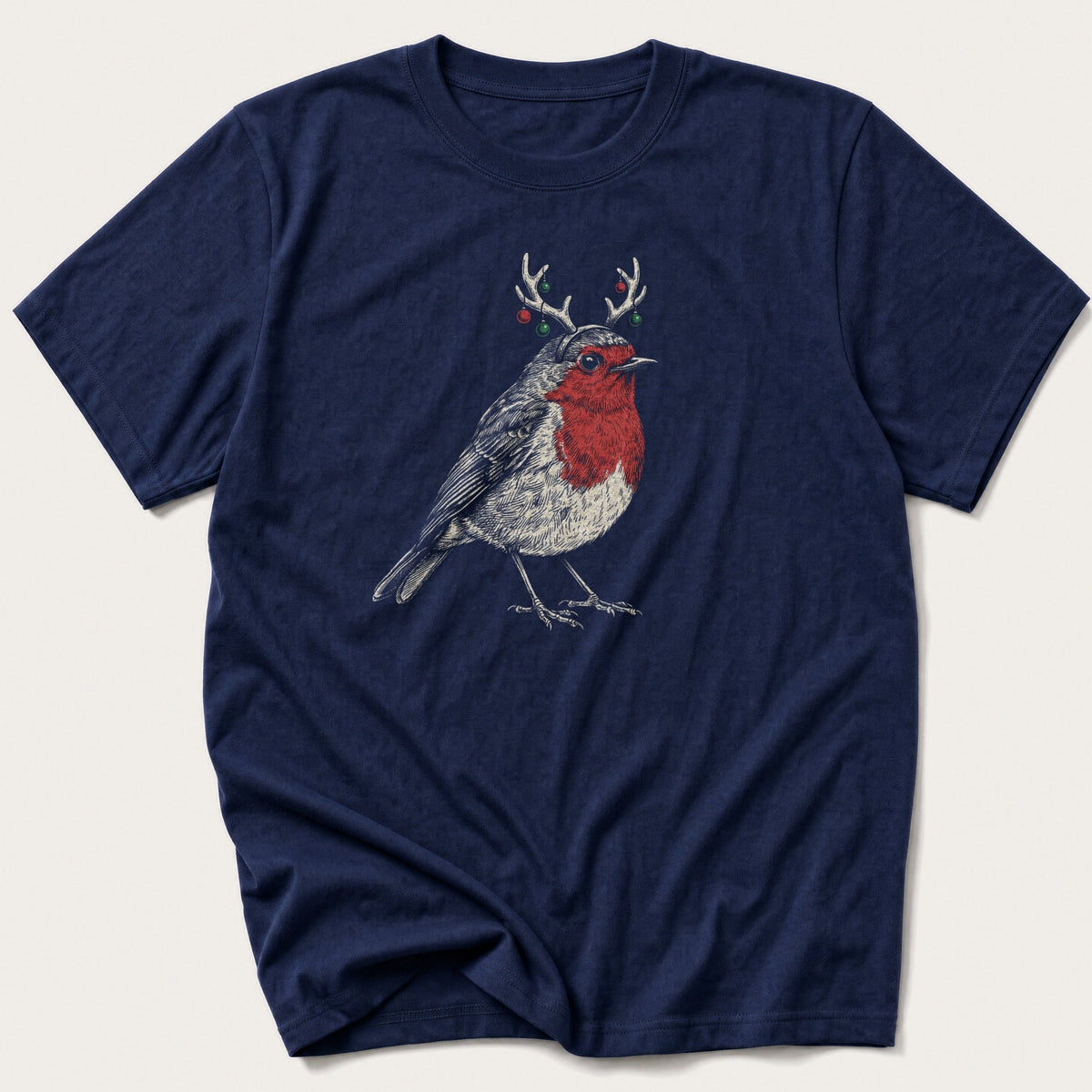 Reindeer Antler Robin — Navy T-Shirt