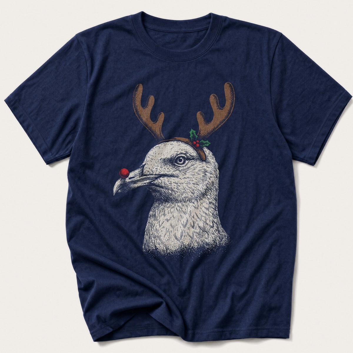 Reindeer Nose Seagull — Navy T-Shirt