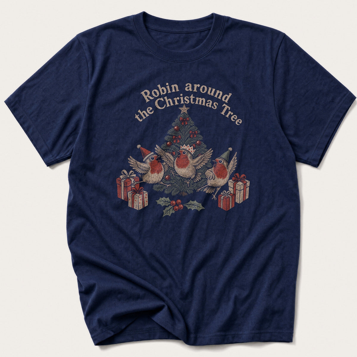 Robin Around Embroidery — Navy T-Shirt