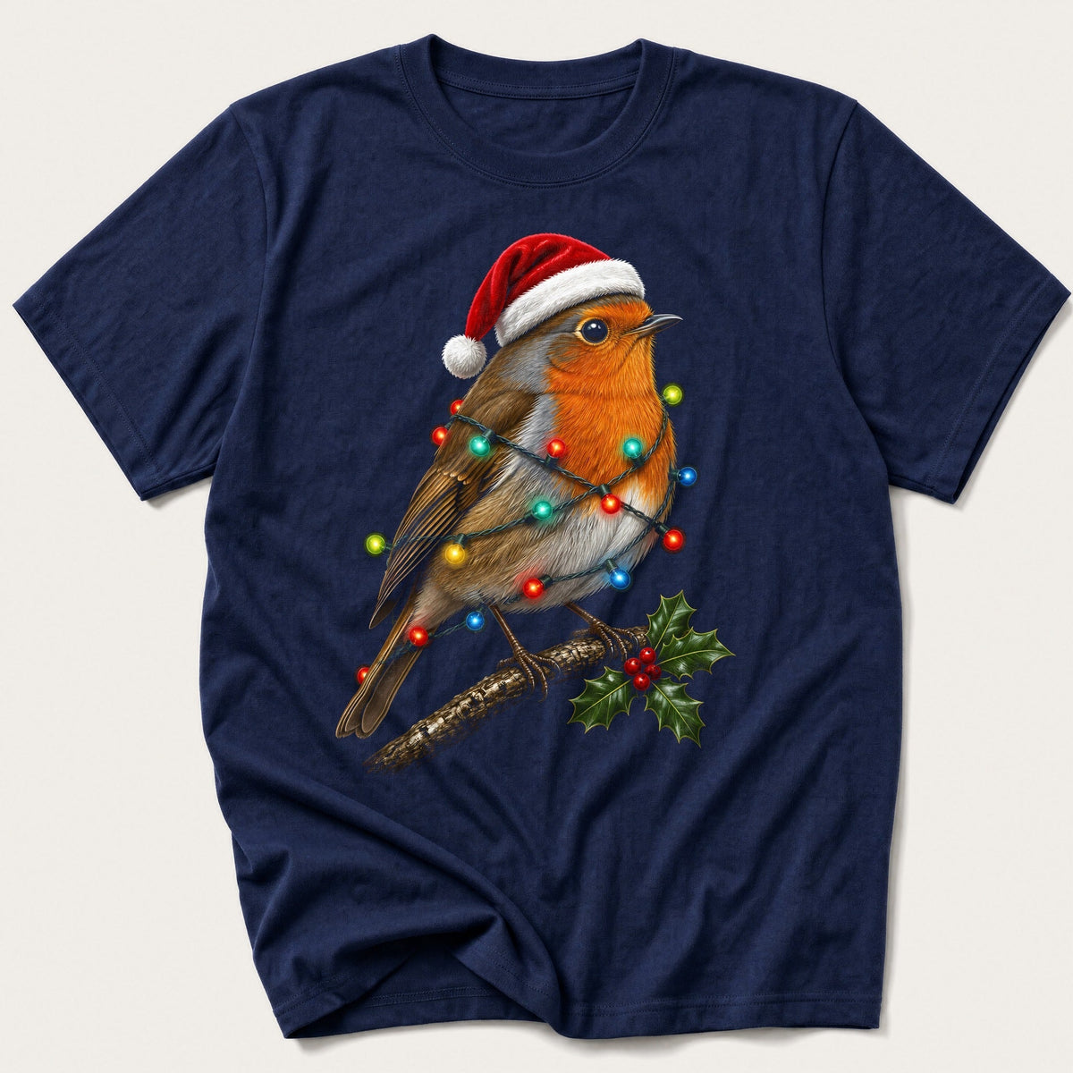 Robin In Fairy Lights — Navy T-Shirt