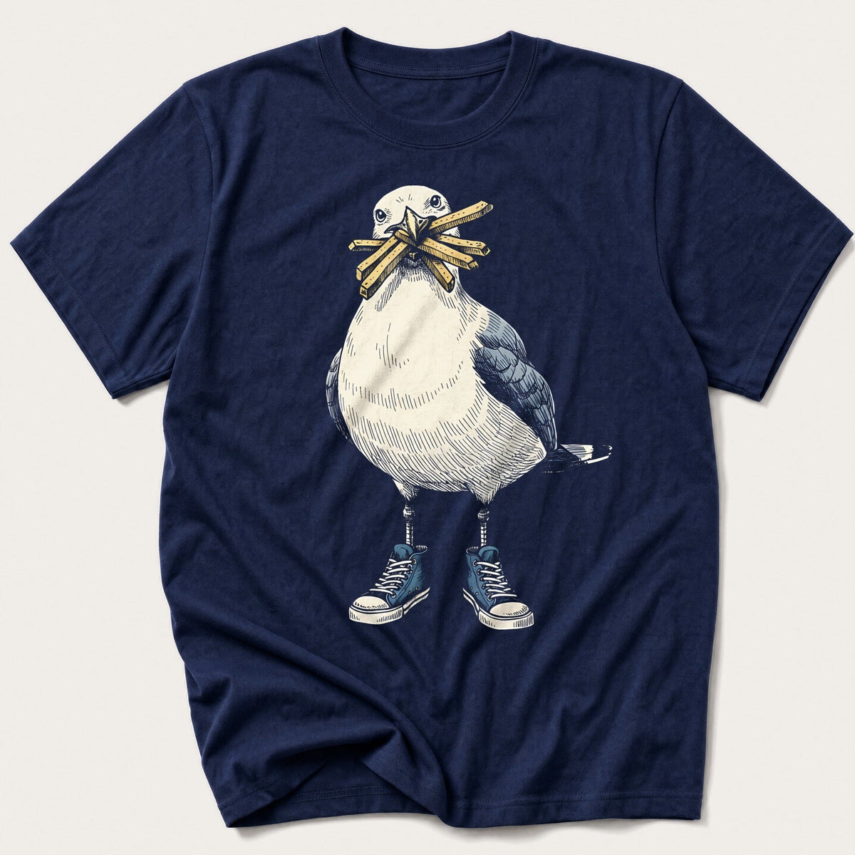Seagull With Chips — Navy T-Shirt