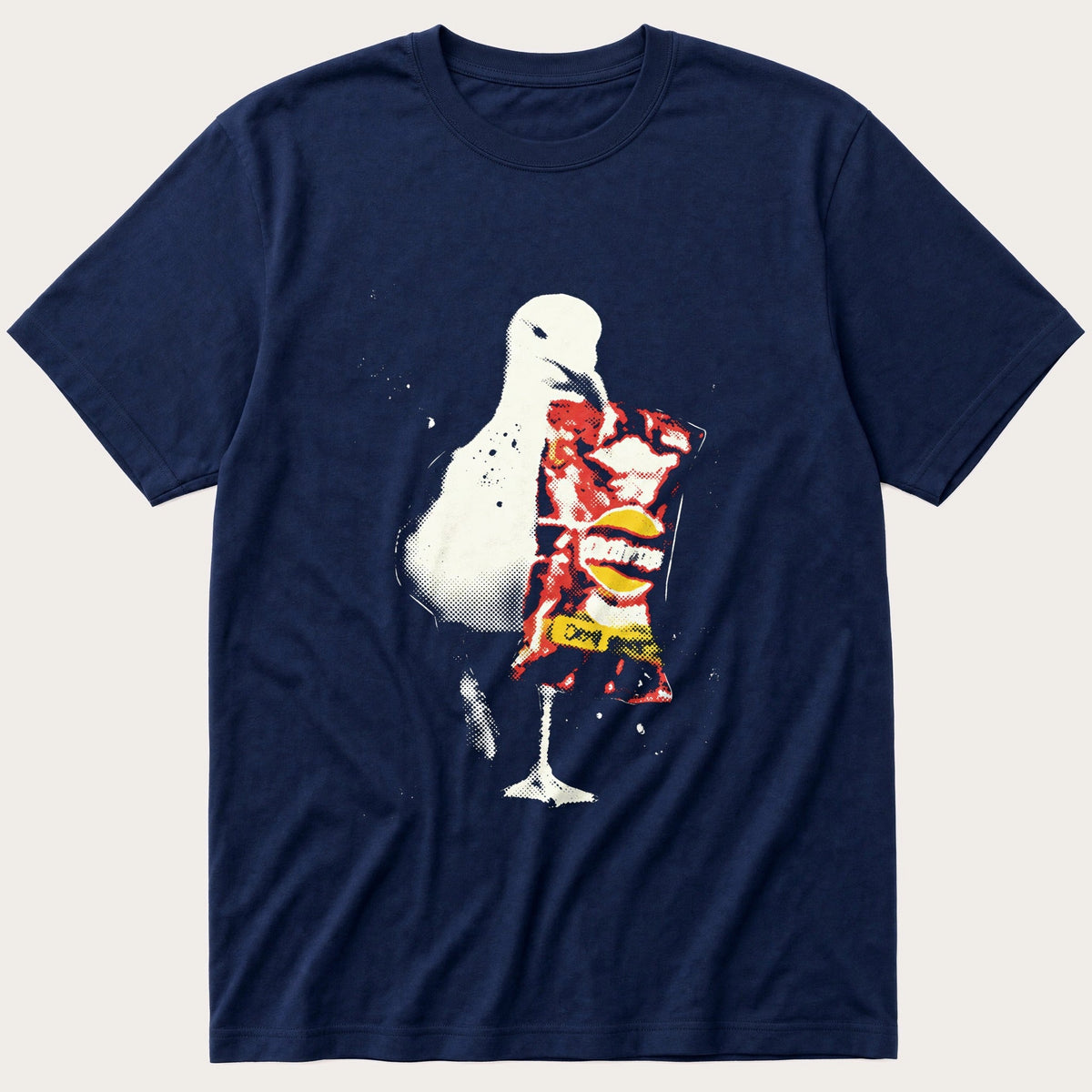 Seagull With Crisps 12 — Navy T-Shirt