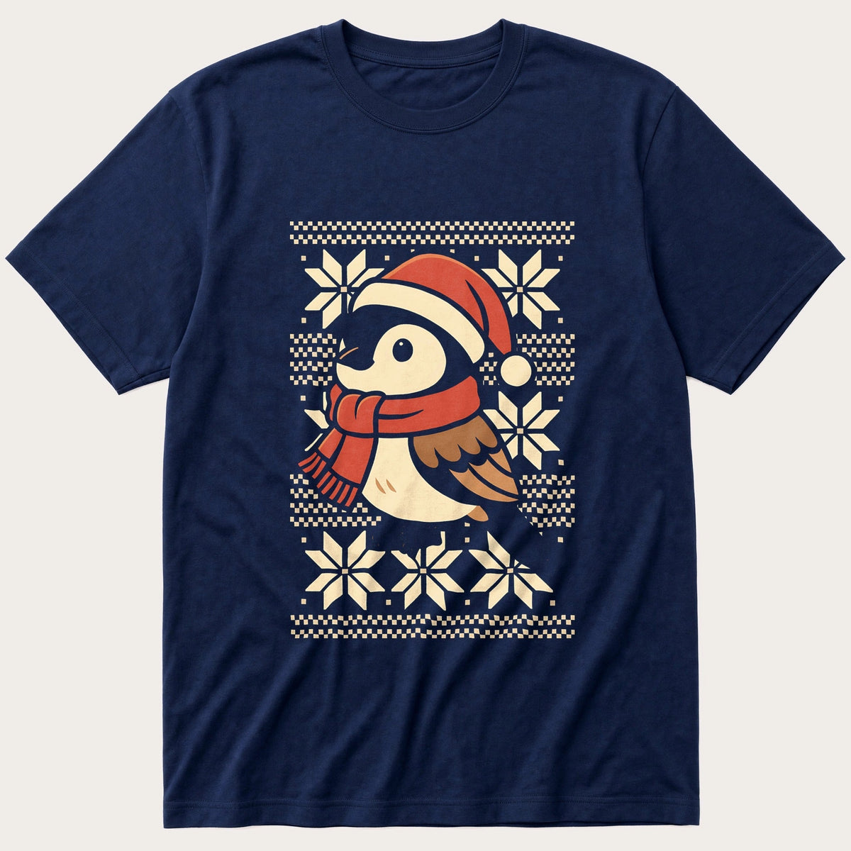 Simple Christmas Sweater Bird — Navy T-Shirt
