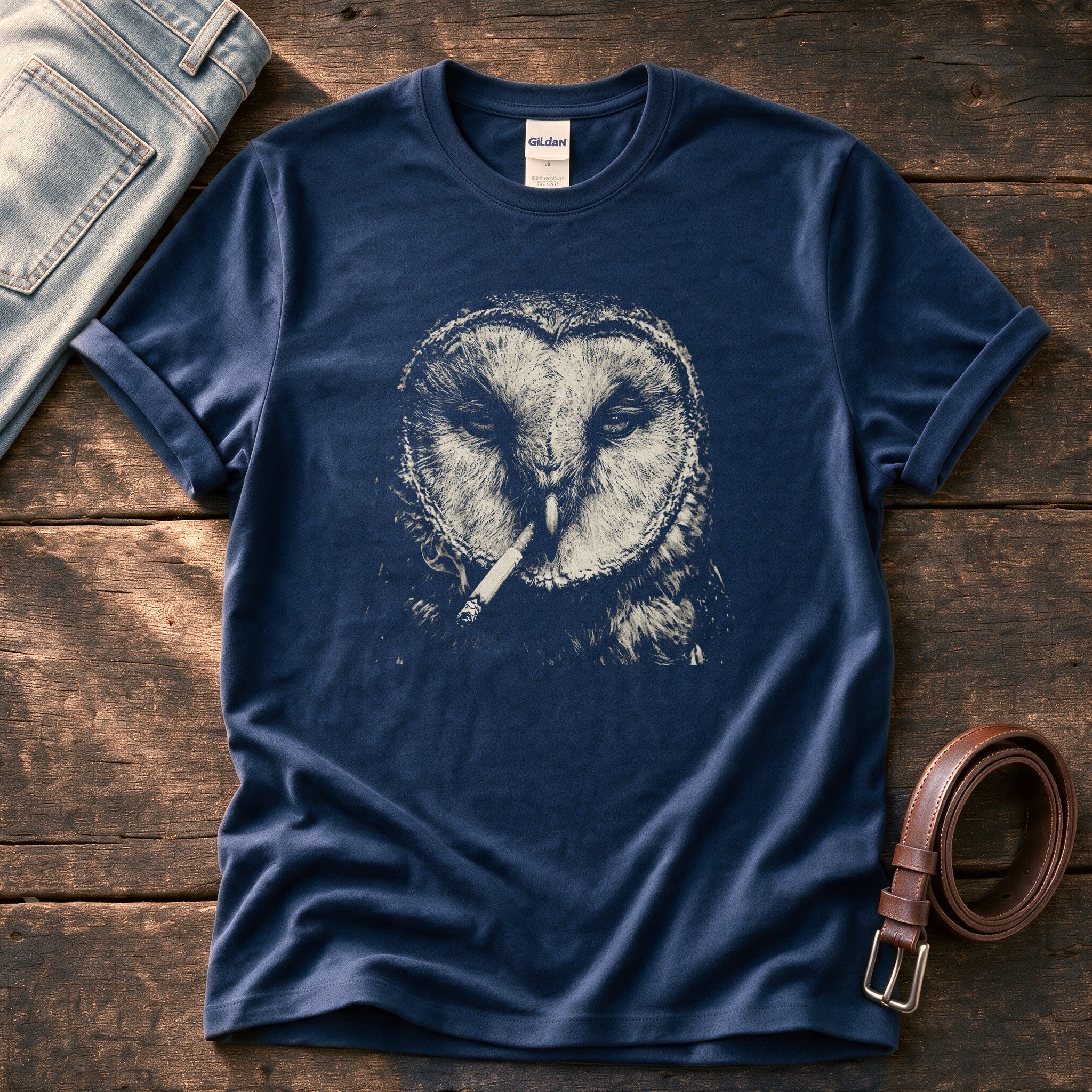 Smoking Owl — Navy Comfort Colors tee