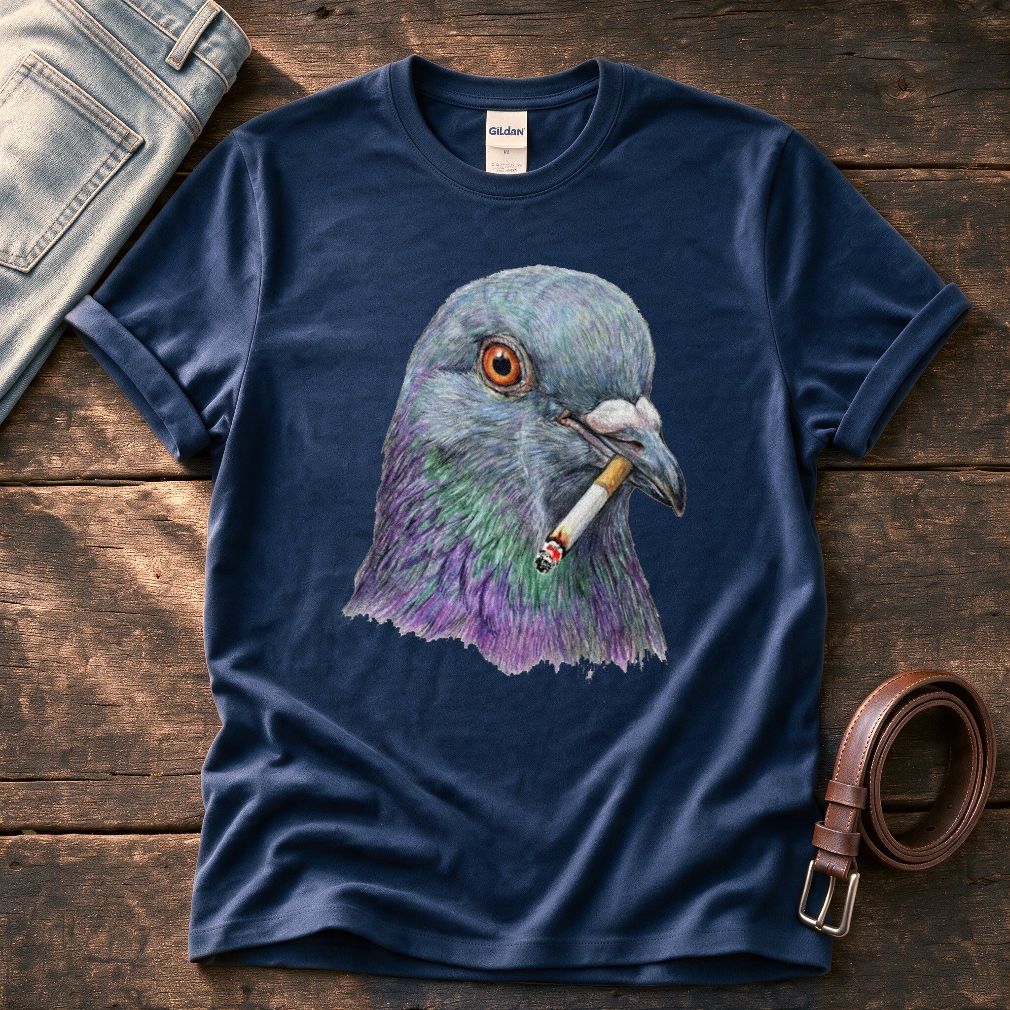 Smoking Pigeon 22 — Navy Comfort Colors tee