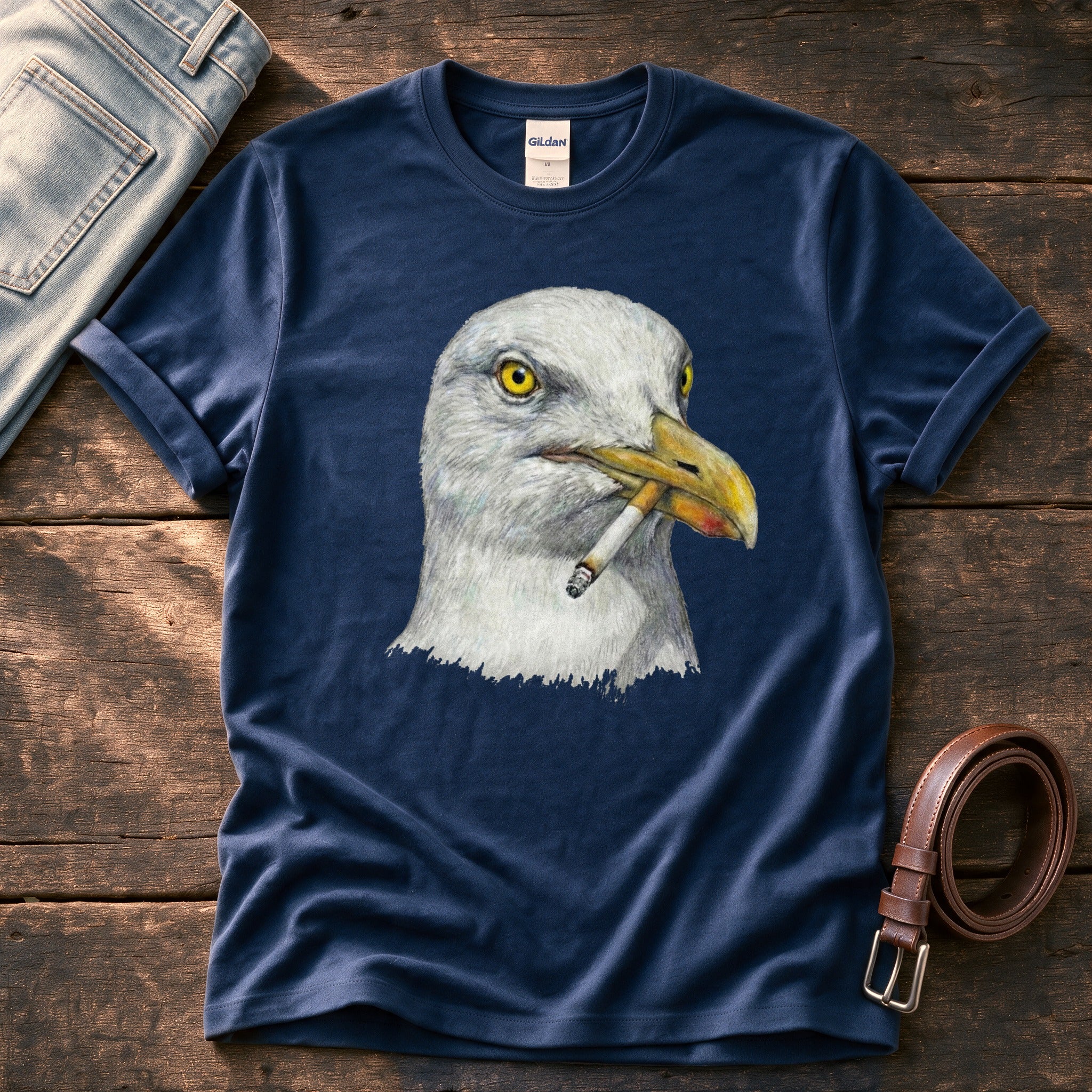 Smoking Seagull 8 — Navy Comfort Colors tee