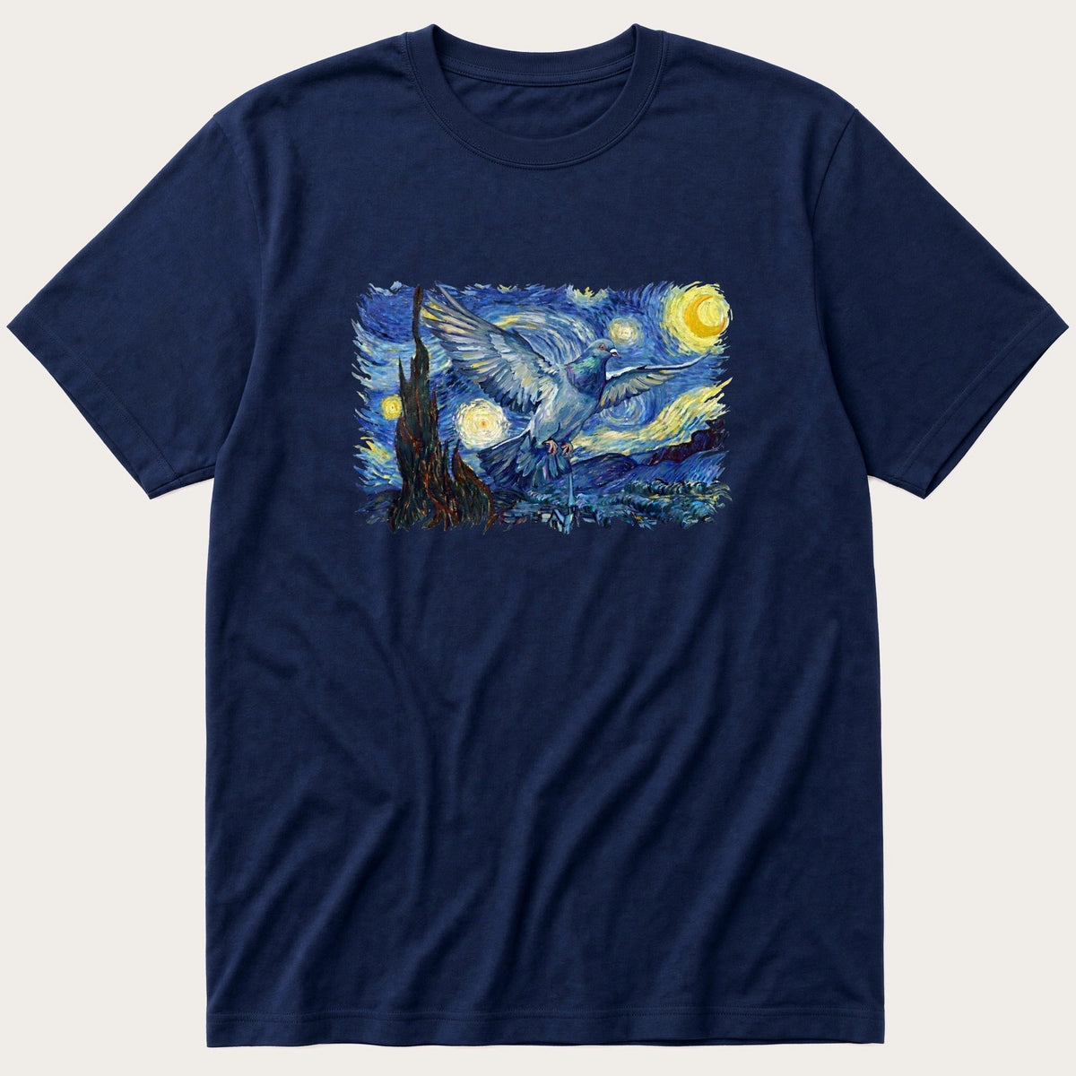Starry Night Pigeon — Navy T-Shirt