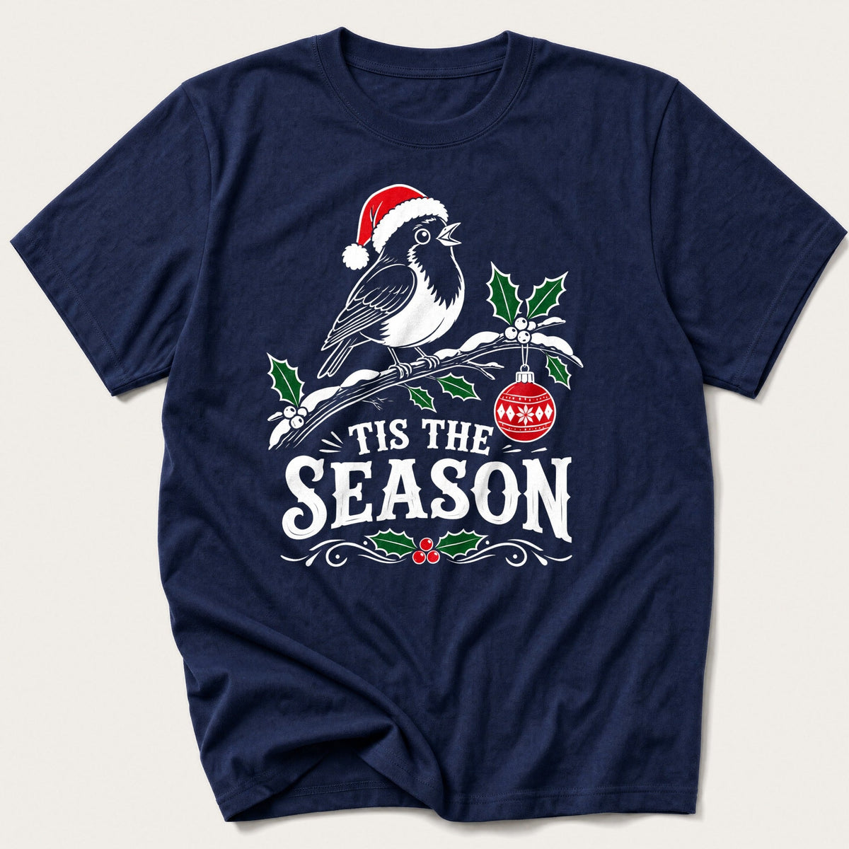 'Tis The Season Robin — Navy T-Shirt