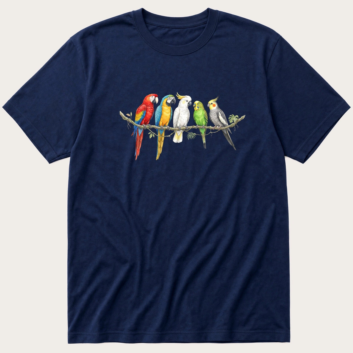Tropic Birds On Branch — Navy T-Shirt