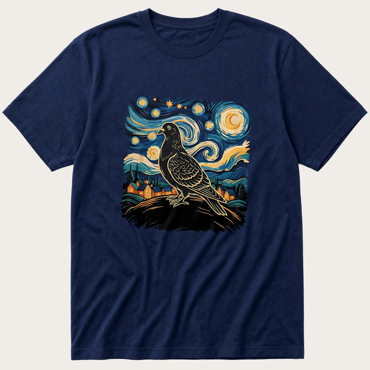 Van Gough Pigeon — Navy T-Shirt