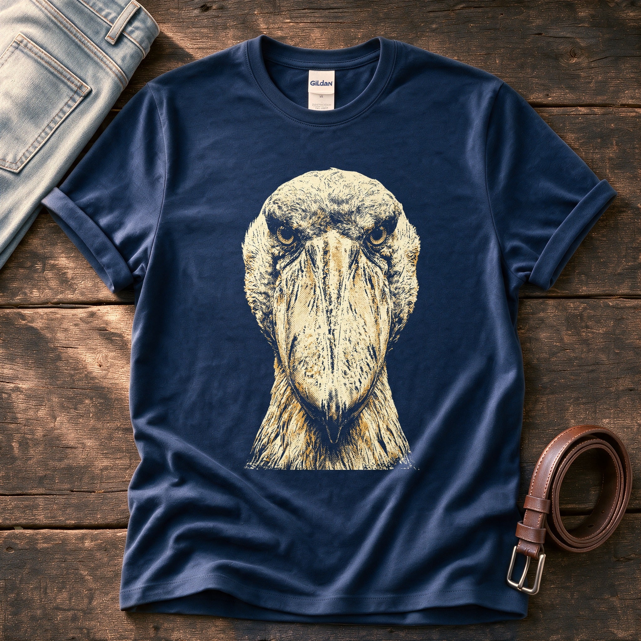 Washed Out Shoebill 4 — Navy Comfort Colors tee
