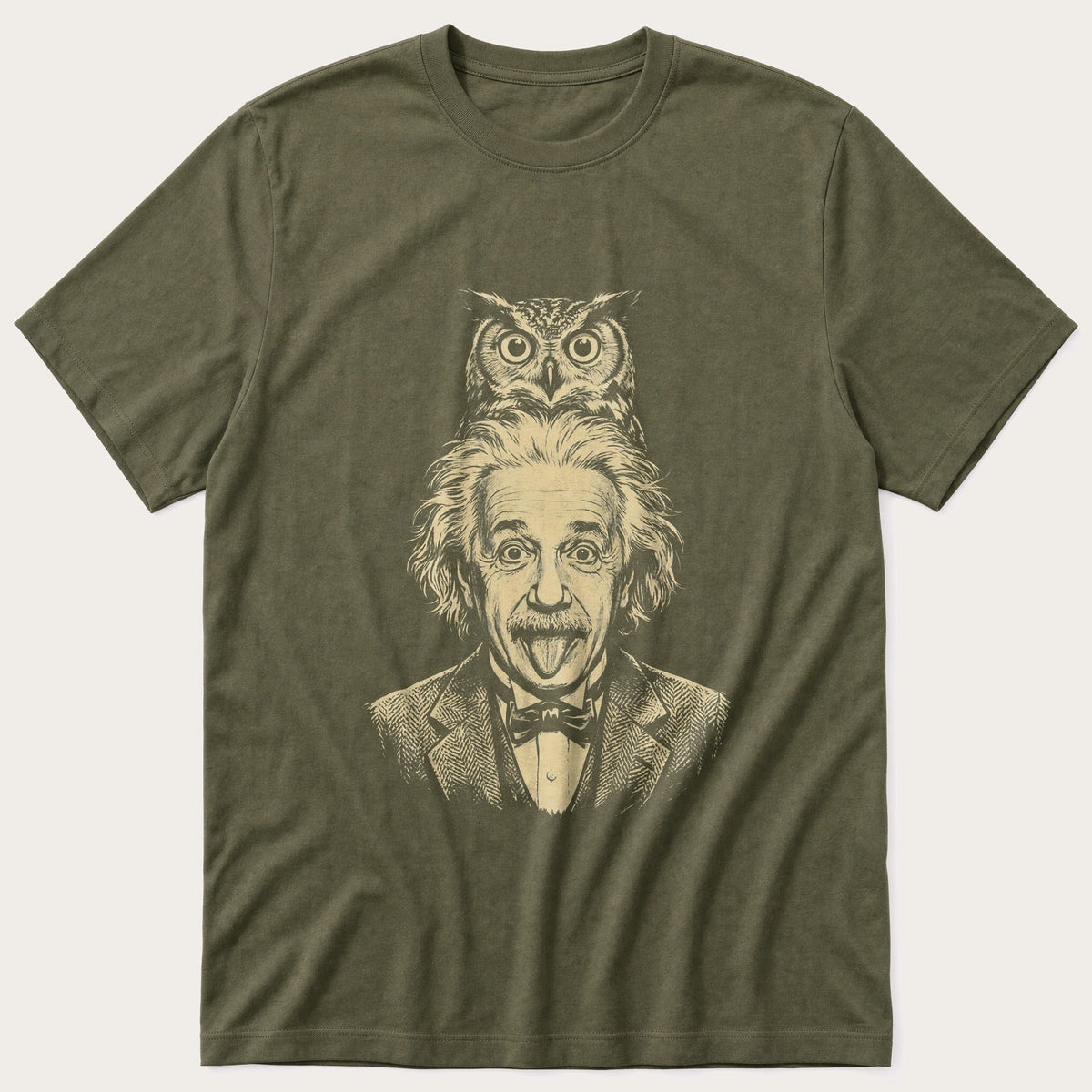 Albert Einstein Owl 5 — Olive T-Shirt