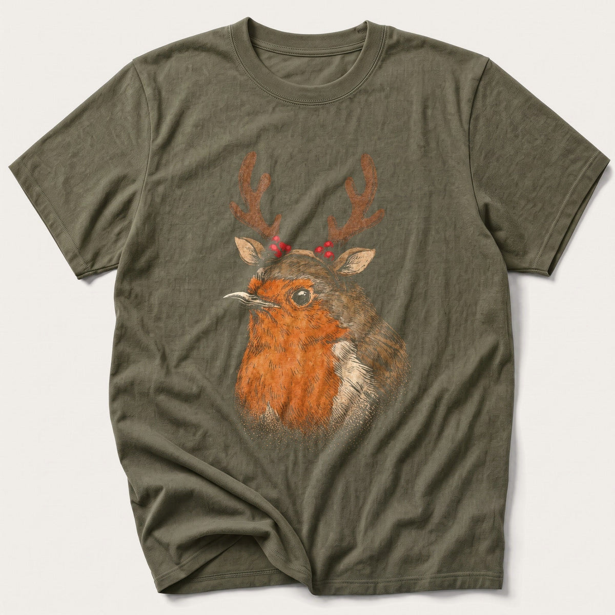 Antler Robin Portrait — Olive T-Shirt