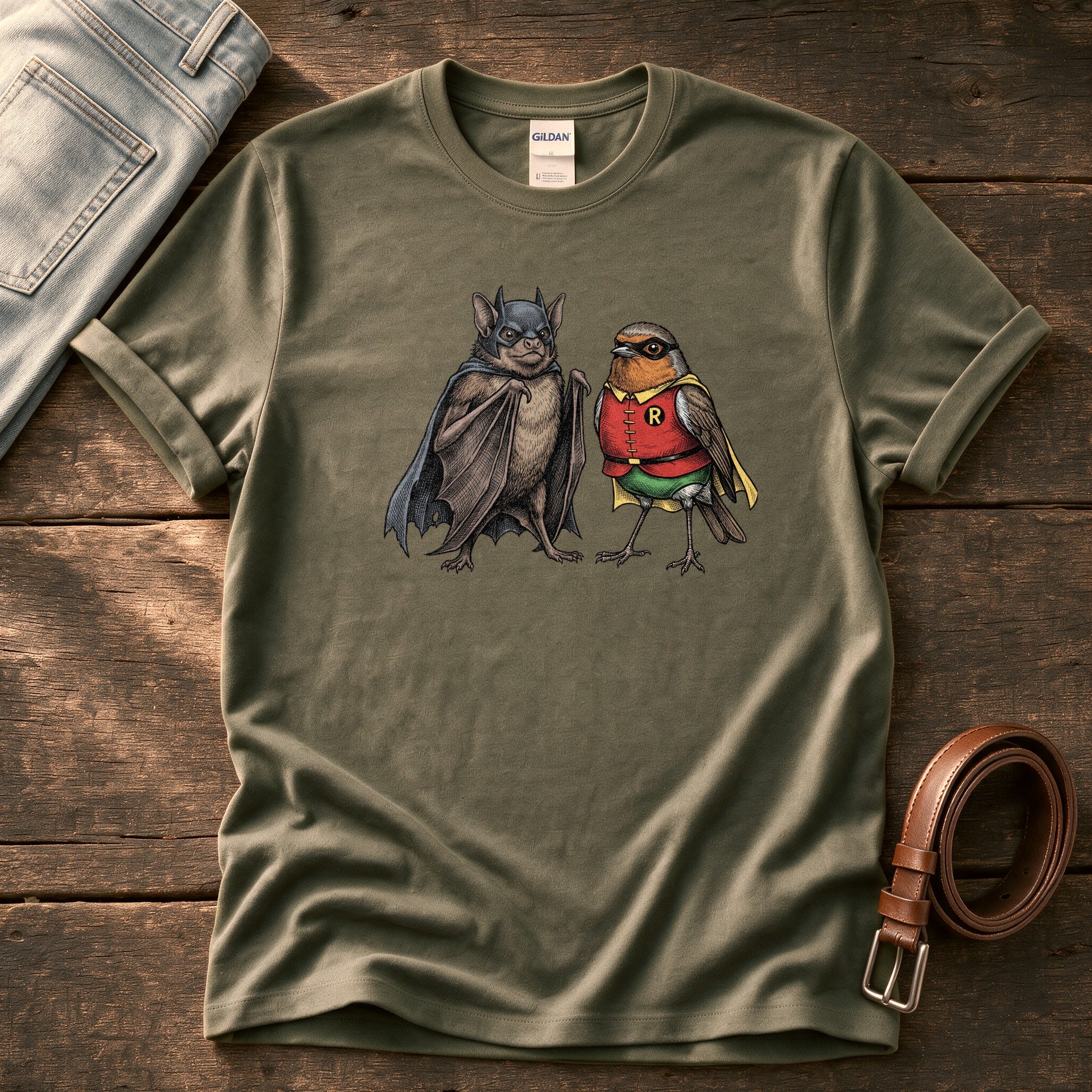 Bat N Robin 11 — Olive Comfort Colors tee