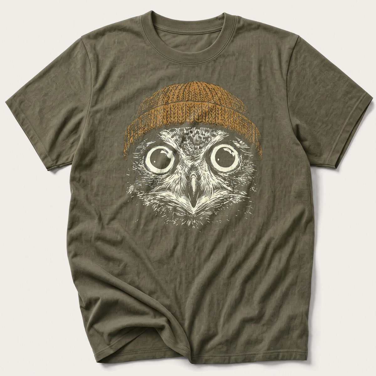 Beanie Owl 6 — Olive T-Shirt