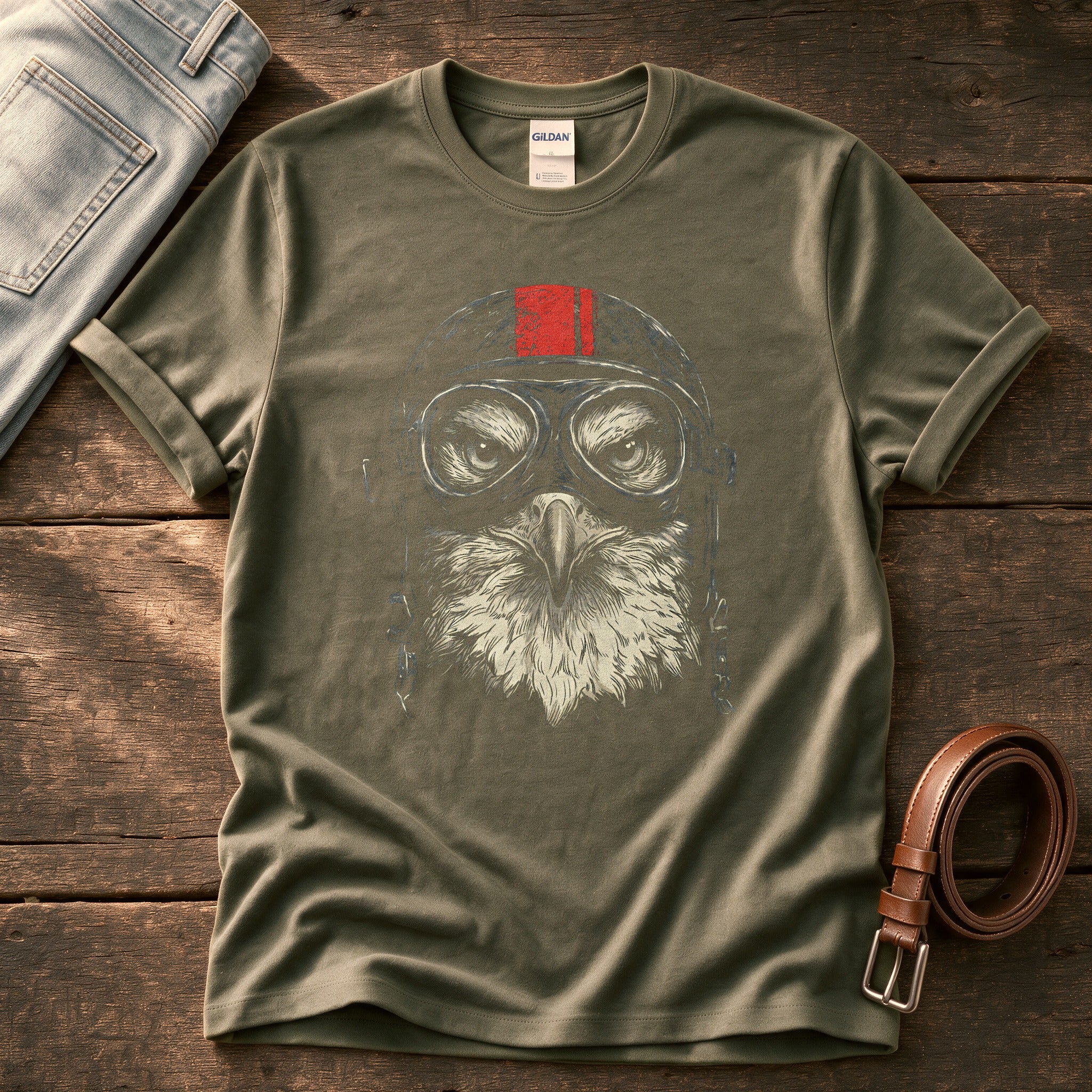 Biker Eagle 3 — Olive Comfort Colors tee