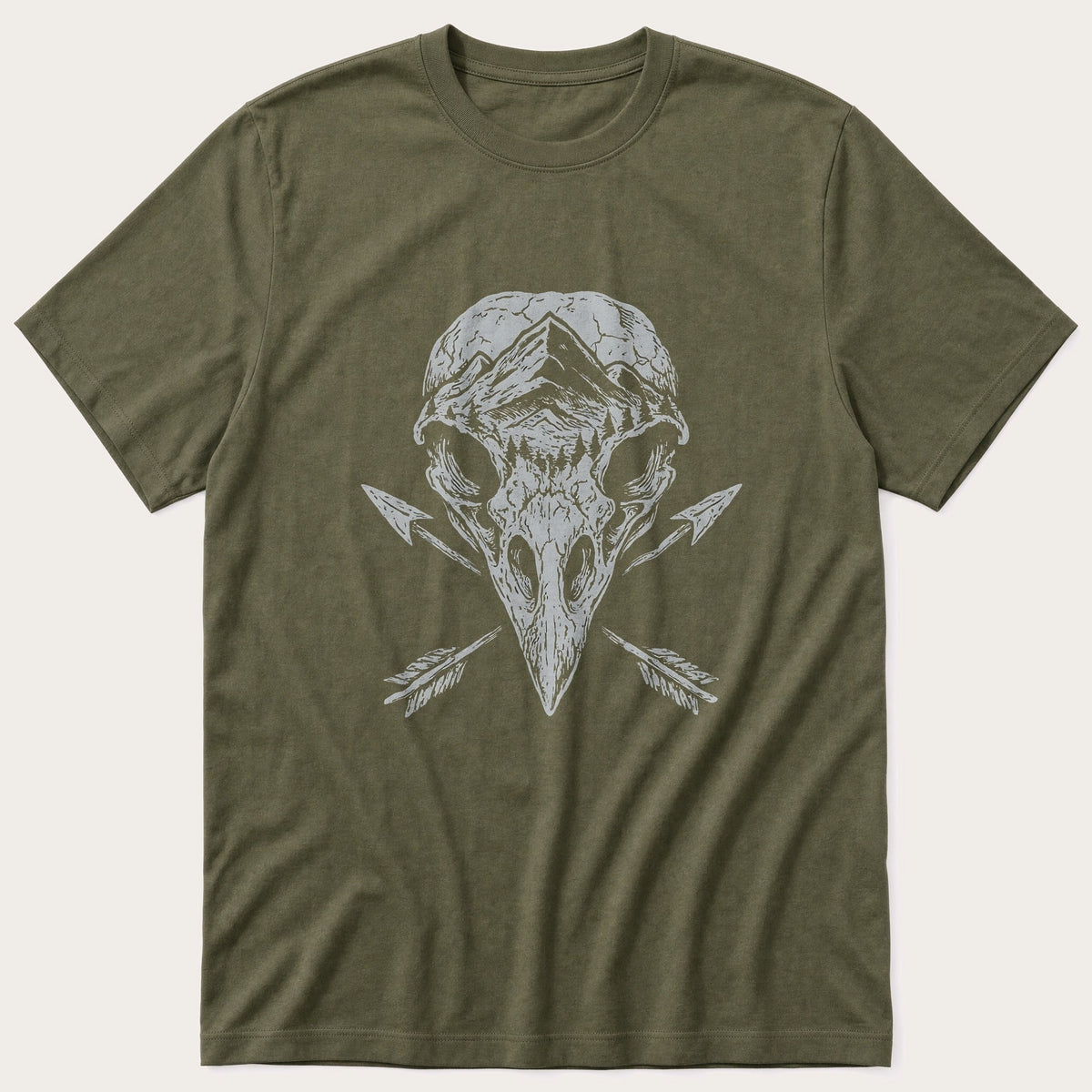 Bird Skull And Arrows — Olive T-Shirt