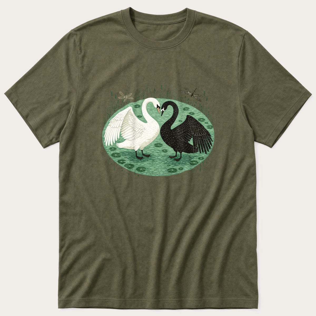 Black And White Swan 4 — Olive T-Shirt